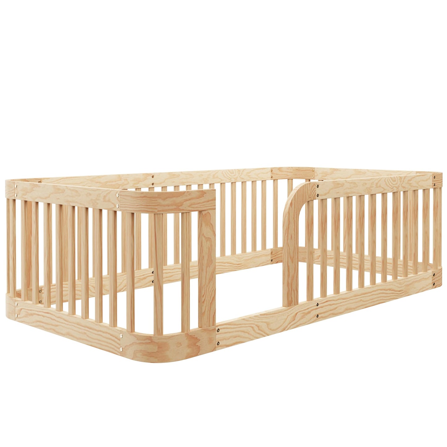 Bellemave Full Size Floor Bed with Slats and Safety Guardrail, Full Size Montessori Floor Bed with Fence and Door, Easy Assemble Montessori Beds for Kids, Girls, Boys, White
