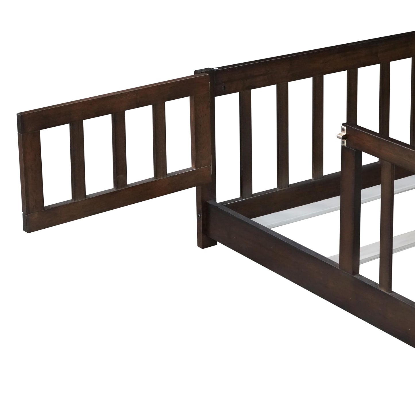 Bellemave Full Size Floor Bed with Slats and Safety Guardrail, Full Size Montessori Floor Bed with Fence and Door, Easy Assemble Montessori Beds for Kids, Girls, Boys, White