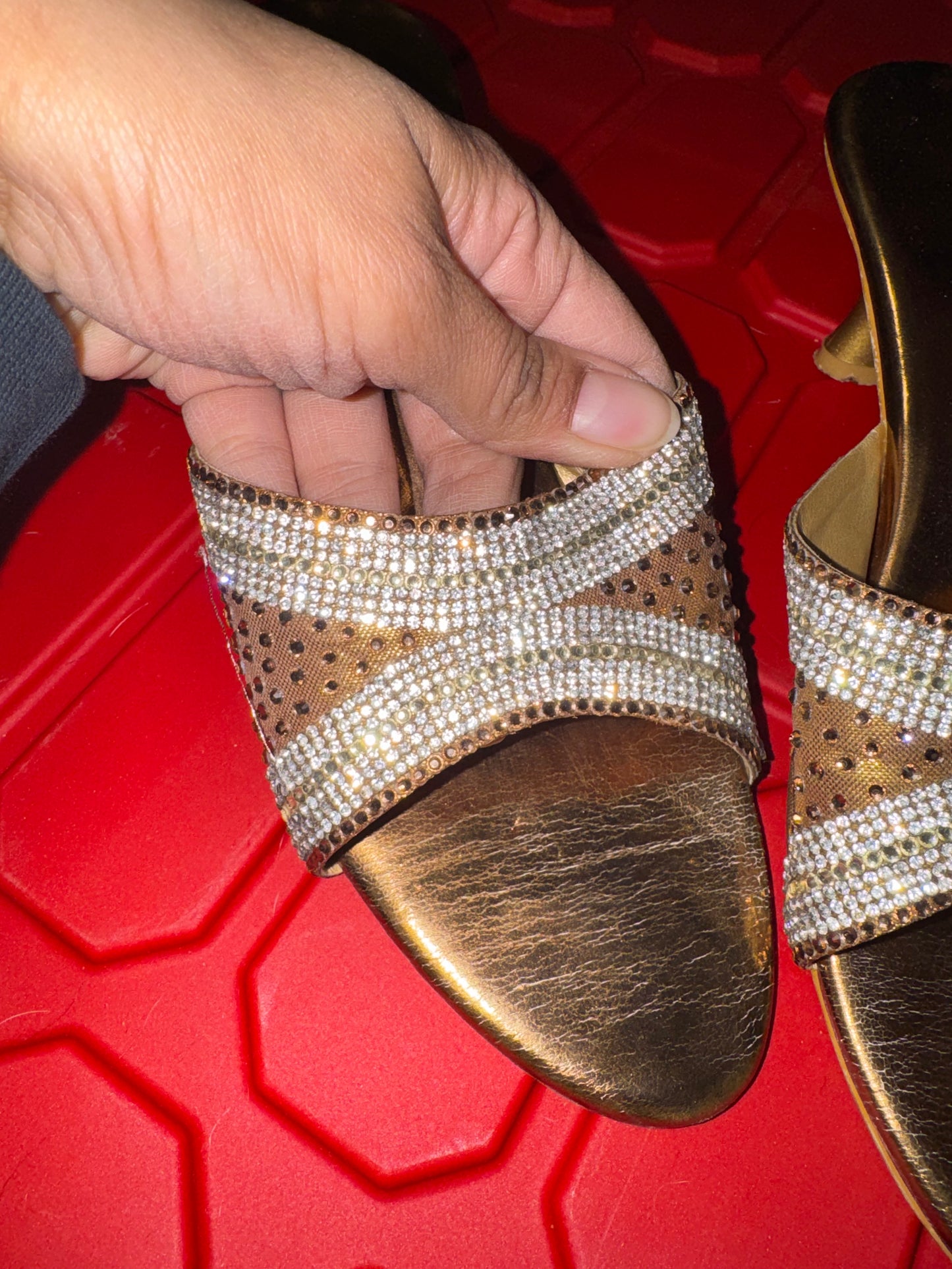 Gold Mesh Mule Heels - 7