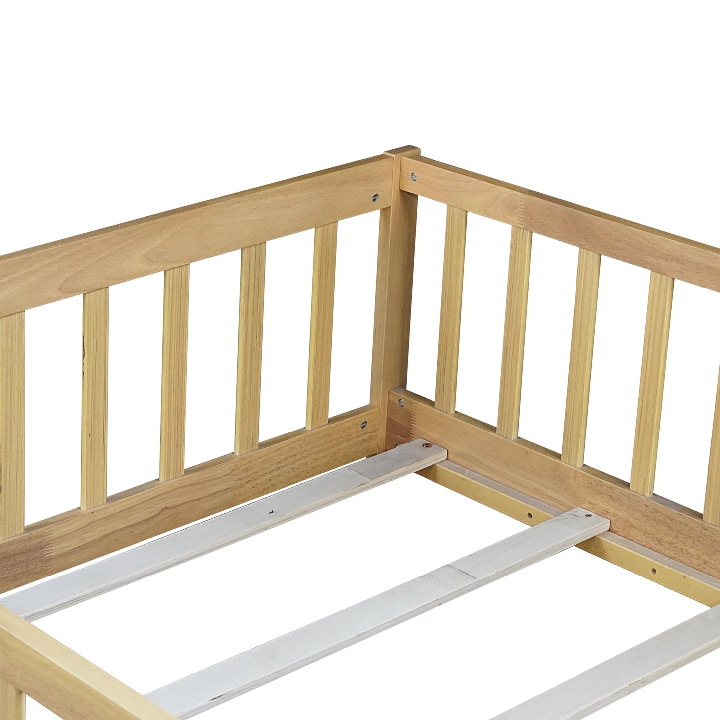 Bellemave Full Size Floor Bed with Slats and Safety Guardrail, Full Size Montessori Floor Bed with Fence and Door, Easy Assemble Montessori Beds for Kids, Girls, Boys, White