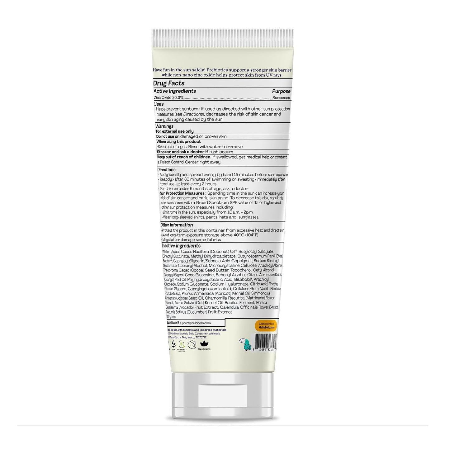 Hello Bello Mineral SPF 55 Sunscreen Lotion with Prebiotics, Water Resistant and Reef Friendly Sun Protection for Babies and Kids, 3 fl oz (Pack of 1)