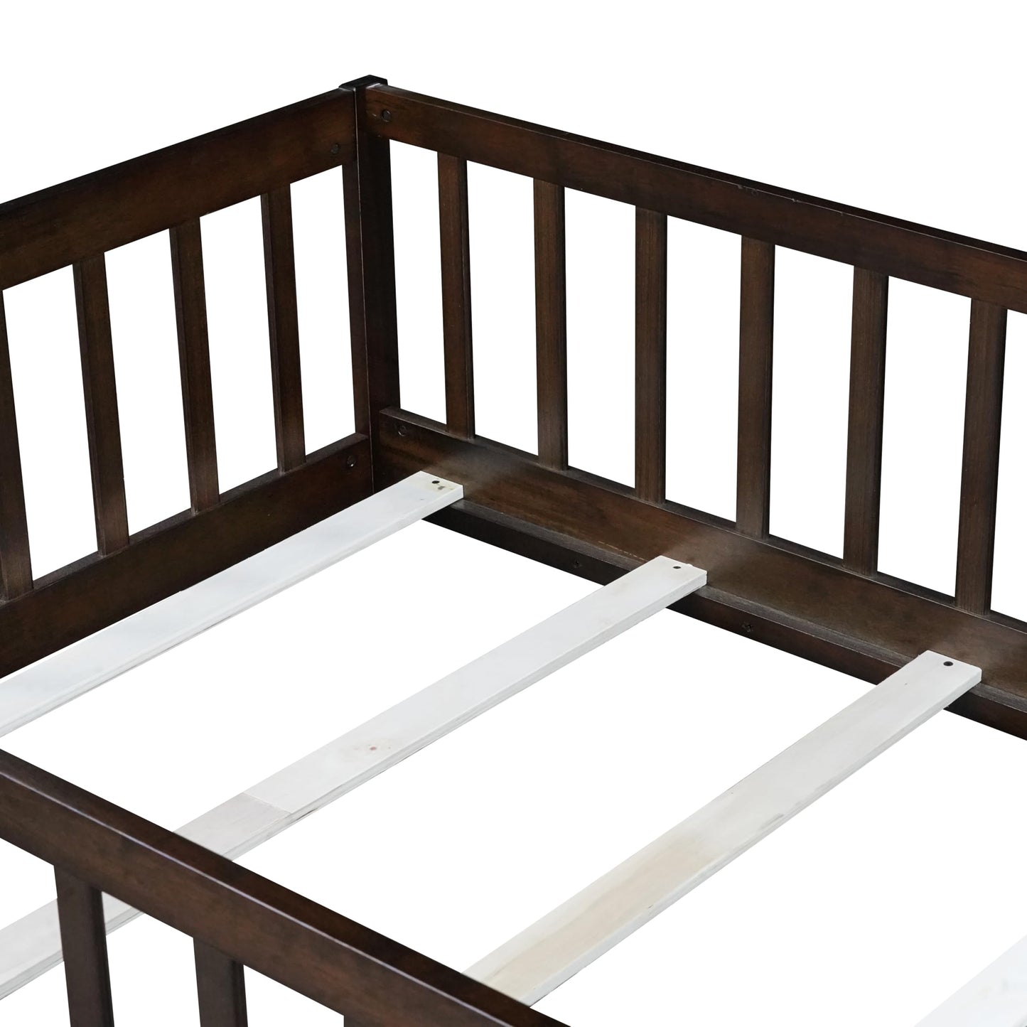 Bellemave Full Size Floor Bed with Slats and Safety Guardrail, Full Size Montessori Floor Bed with Fence and Door, Easy Assemble Montessori Beds for Kids, Girls, Boys, White