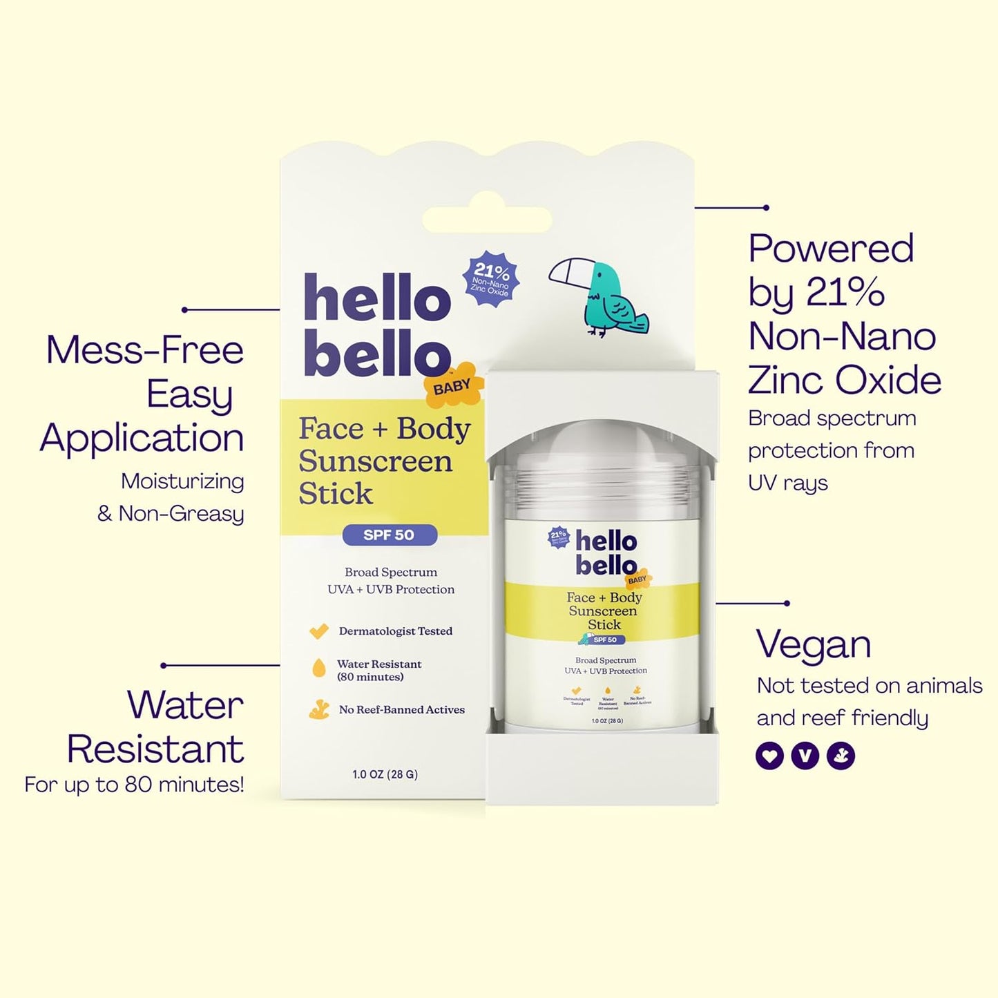 Hello Bello Mineral SPF 55 Sunscreen Lotion with Prebiotics, Water Resistant and Reef Friendly Sun Protection for Babies and Kids, 3 fl oz (Pack of 1)