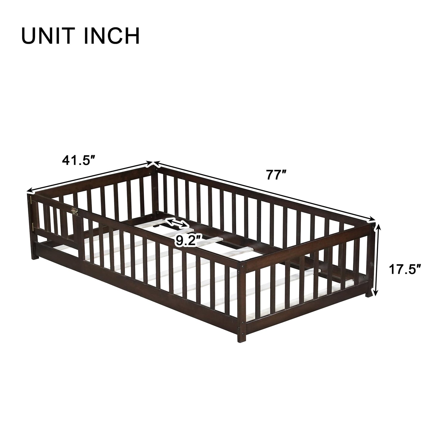 Bellemave Full Size Floor Bed with Slats and Safety Guardrail, Full Size Montessori Floor Bed with Fence and Door, Easy Assemble Montessori Beds for Kids, Girls, Boys, White