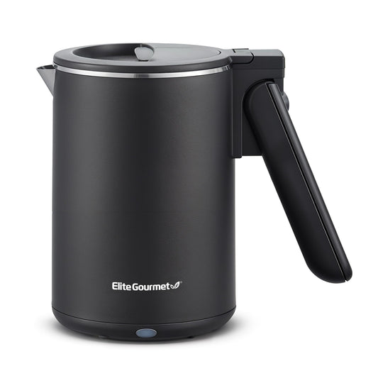 Elite Gourmet 1.7L Dual Wall Cool Touch Electric Tea Kettle, Borosilicate Glass, 304 Stainless Steel Interior, Programmed Digital Touchscreen, Keep Warm, Auto Off & Audible Indicator, Black