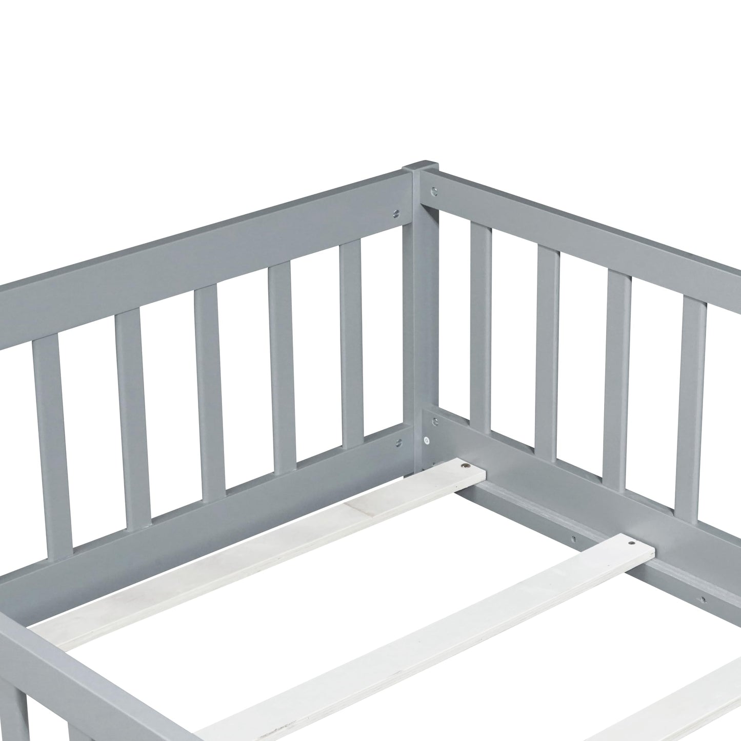 Bellemave Full Size Floor Bed with Slats and Safety Guardrail, Full Size Montessori Floor Bed with Fence and Door, Easy Assemble Montessori Beds for Kids, Girls, Boys, White
