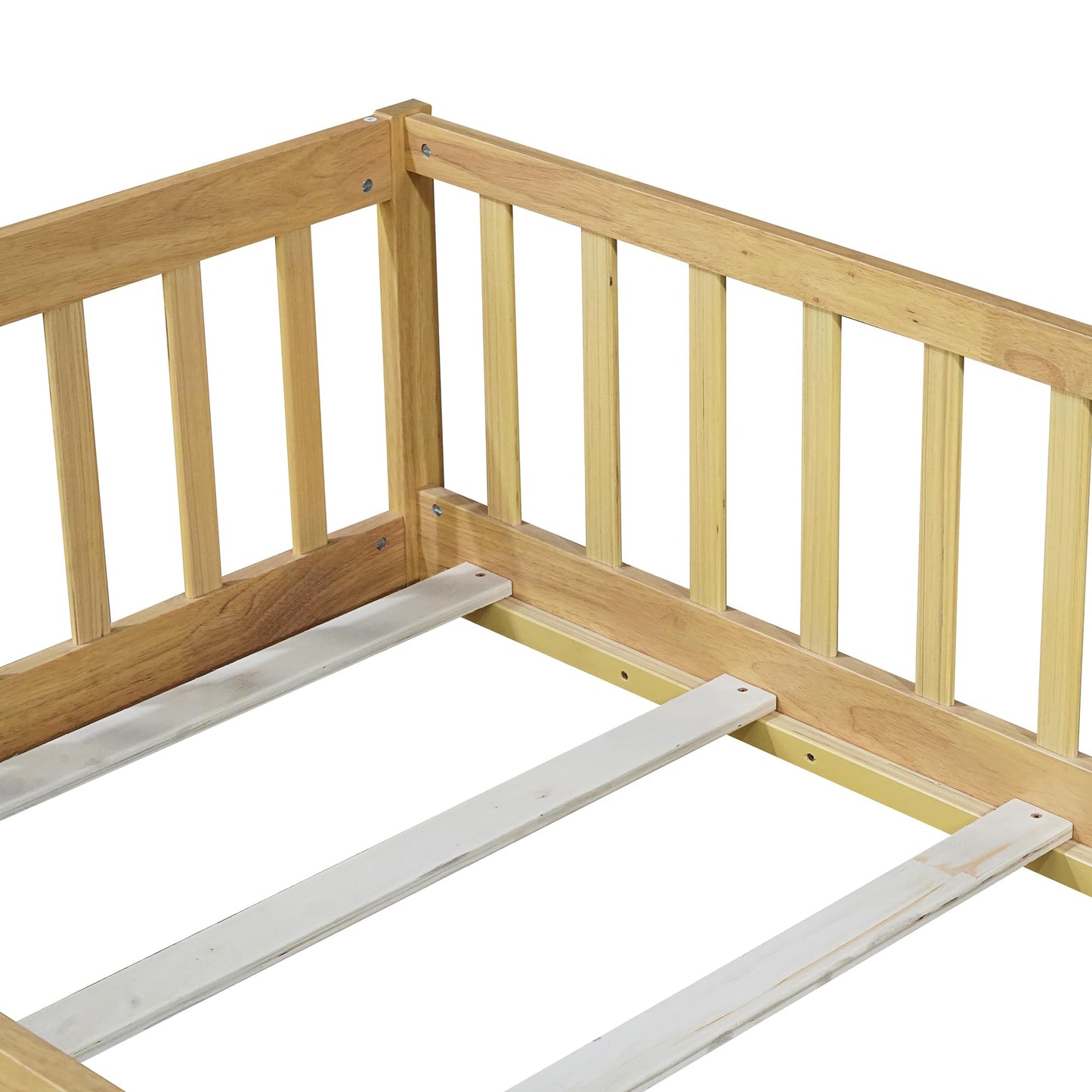 Bellemave Full Size Floor Bed with Slats and Safety Guardrail, Full Size Montessori Floor Bed with Fence and Door, Easy Assemble Montessori Beds for Kids, Girls, Boys, White