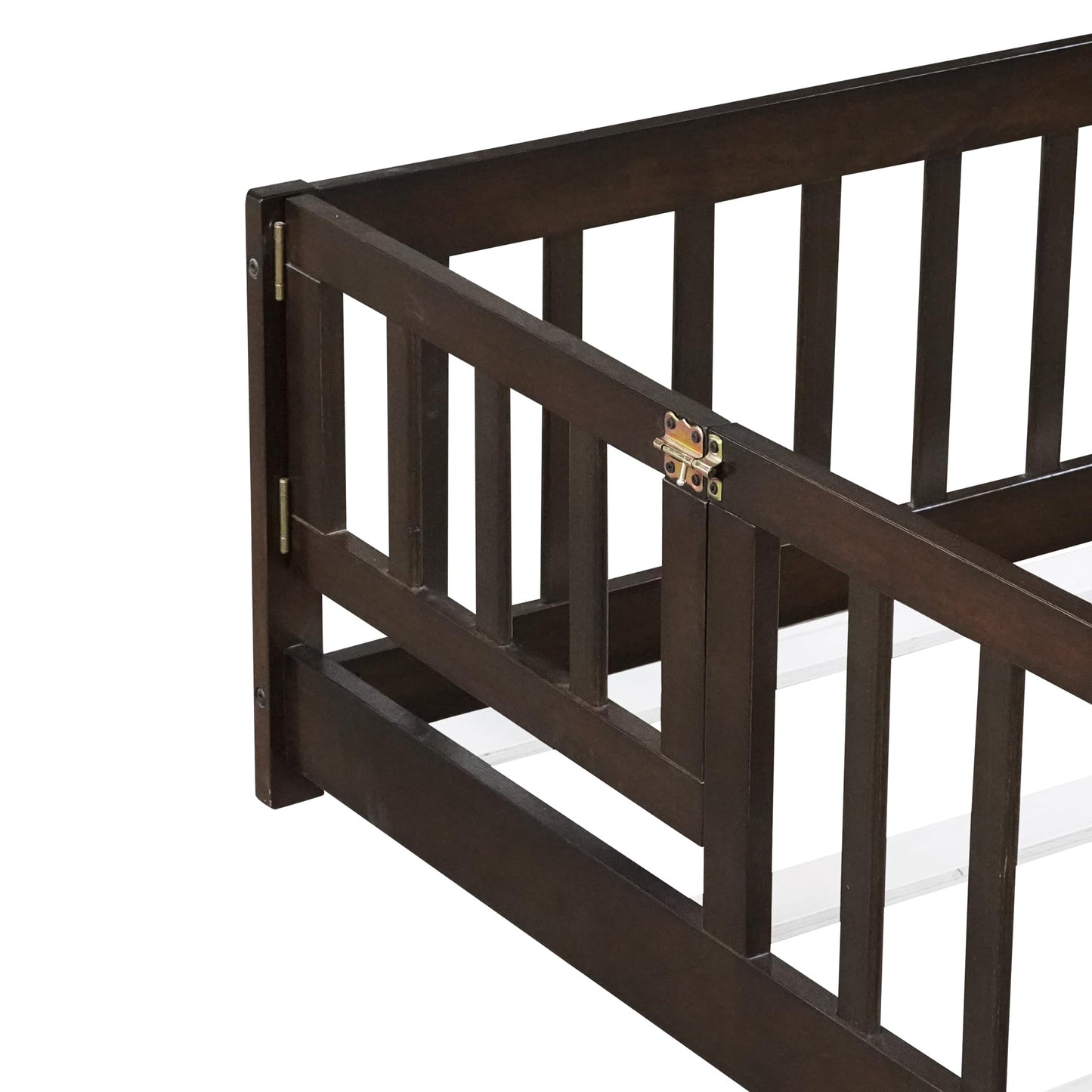 Bellemave Full Size Floor Bed with Slats and Safety Guardrail, Full Size Montessori Floor Bed with Fence and Door, Easy Assemble Montessori Beds for Kids, Girls, Boys, White
