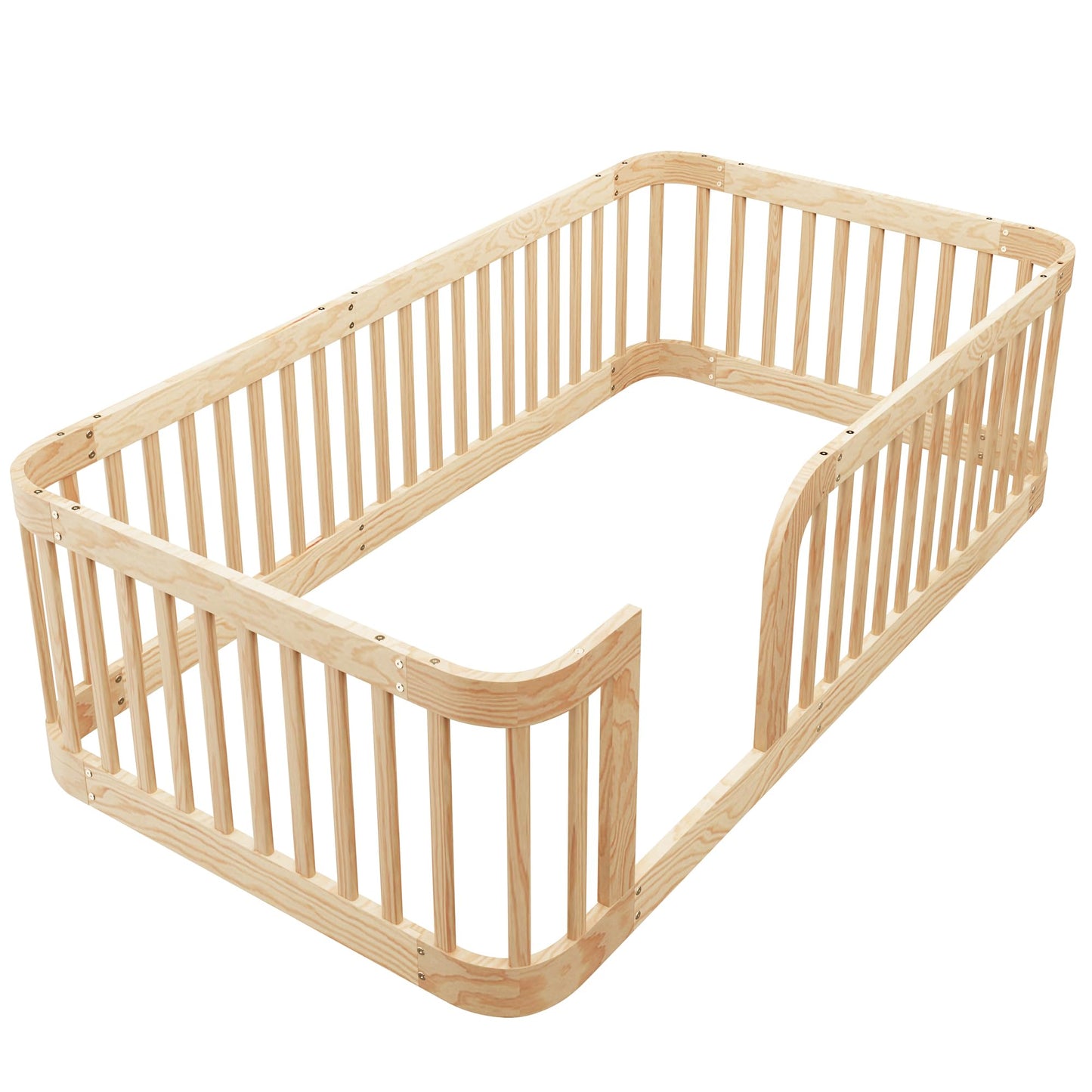 Bellemave Full Size Floor Bed with Slats and Safety Guardrail, Full Size Montessori Floor Bed with Fence and Door, Easy Assemble Montessori Beds for Kids, Girls, Boys, White