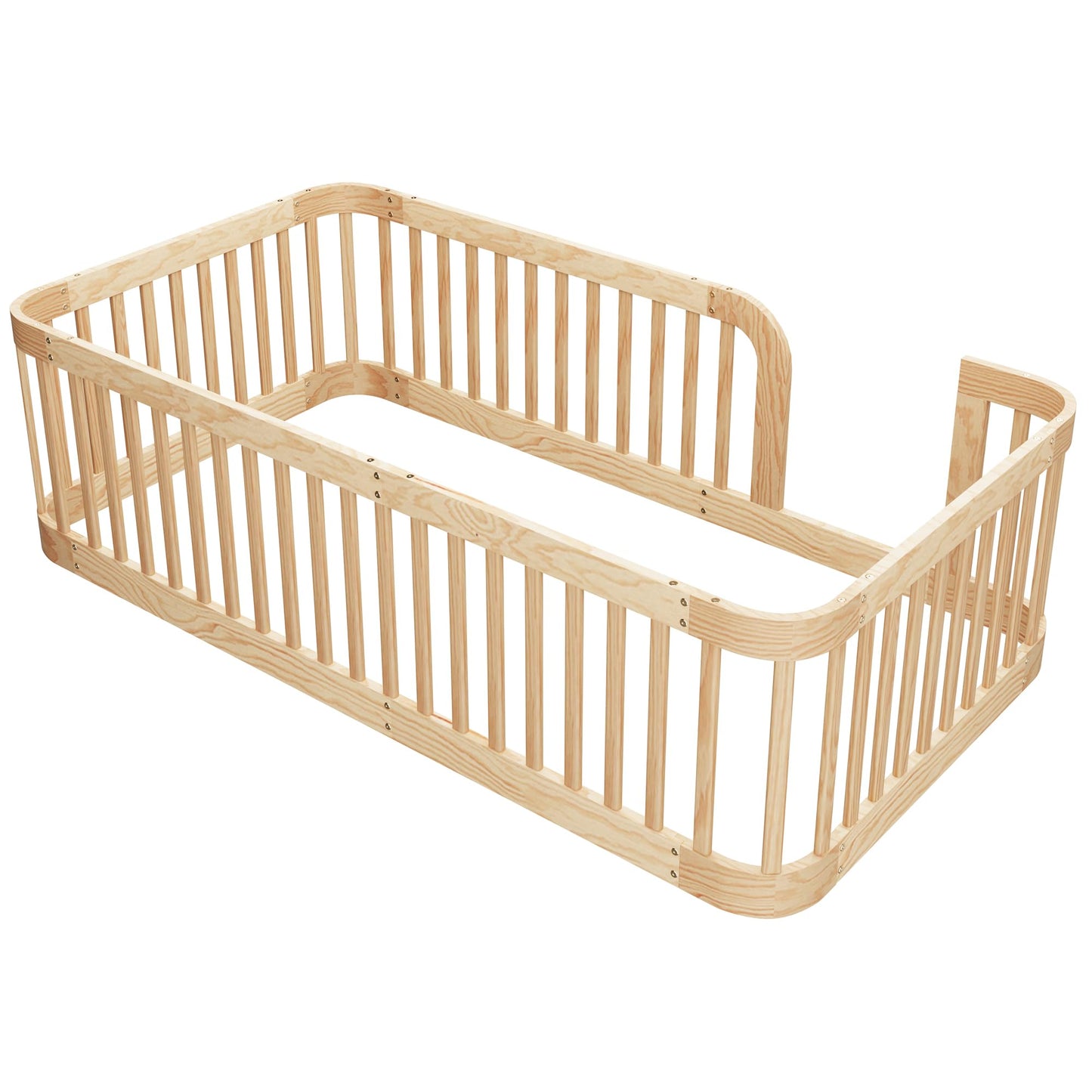 Bellemave Full Size Floor Bed with Slats and Safety Guardrail, Full Size Montessori Floor Bed with Fence and Door, Easy Assemble Montessori Beds for Kids, Girls, Boys, White