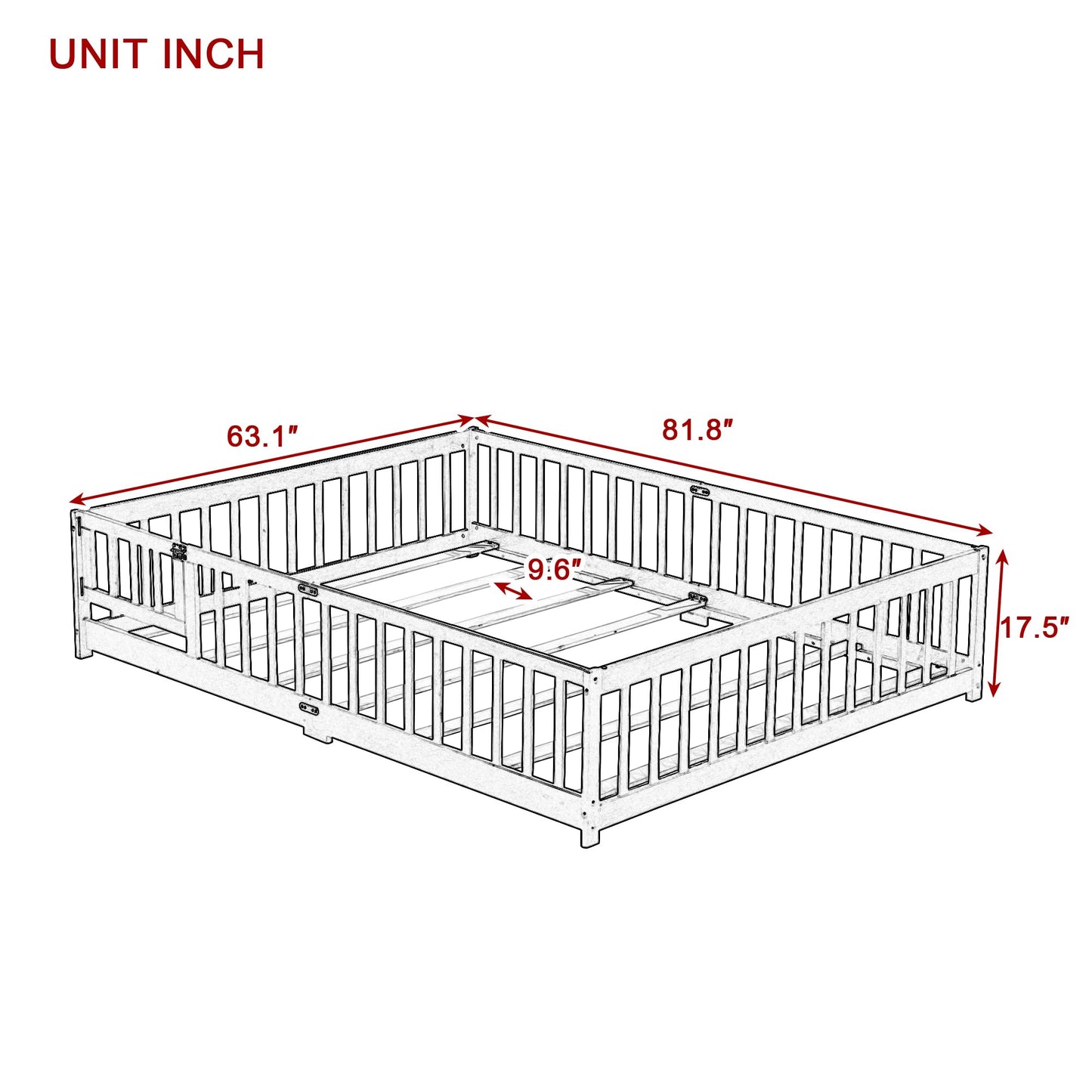 Bellemave Full Size Floor Bed with Slats and Safety Guardrail, Full Size Montessori Floor Bed with Fence and Door, Easy Assemble Montessori Beds for Kids, Girls, Boys, White
