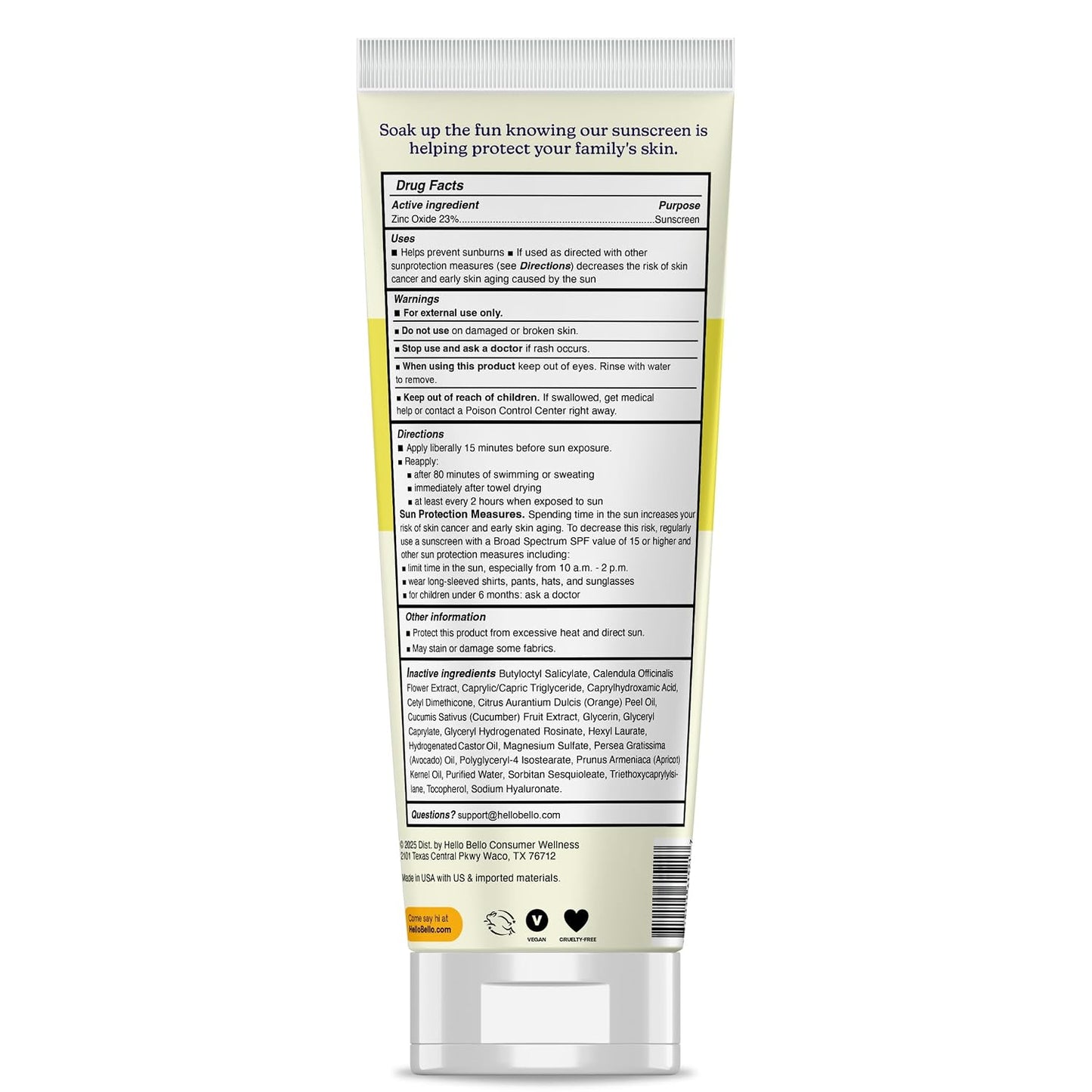 Hello Bello Mineral SPF 55 Sunscreen Lotion with Prebiotics, Water Resistant and Reef Friendly Sun Protection for Babies and Kids, 3 fl oz (Pack of 1)