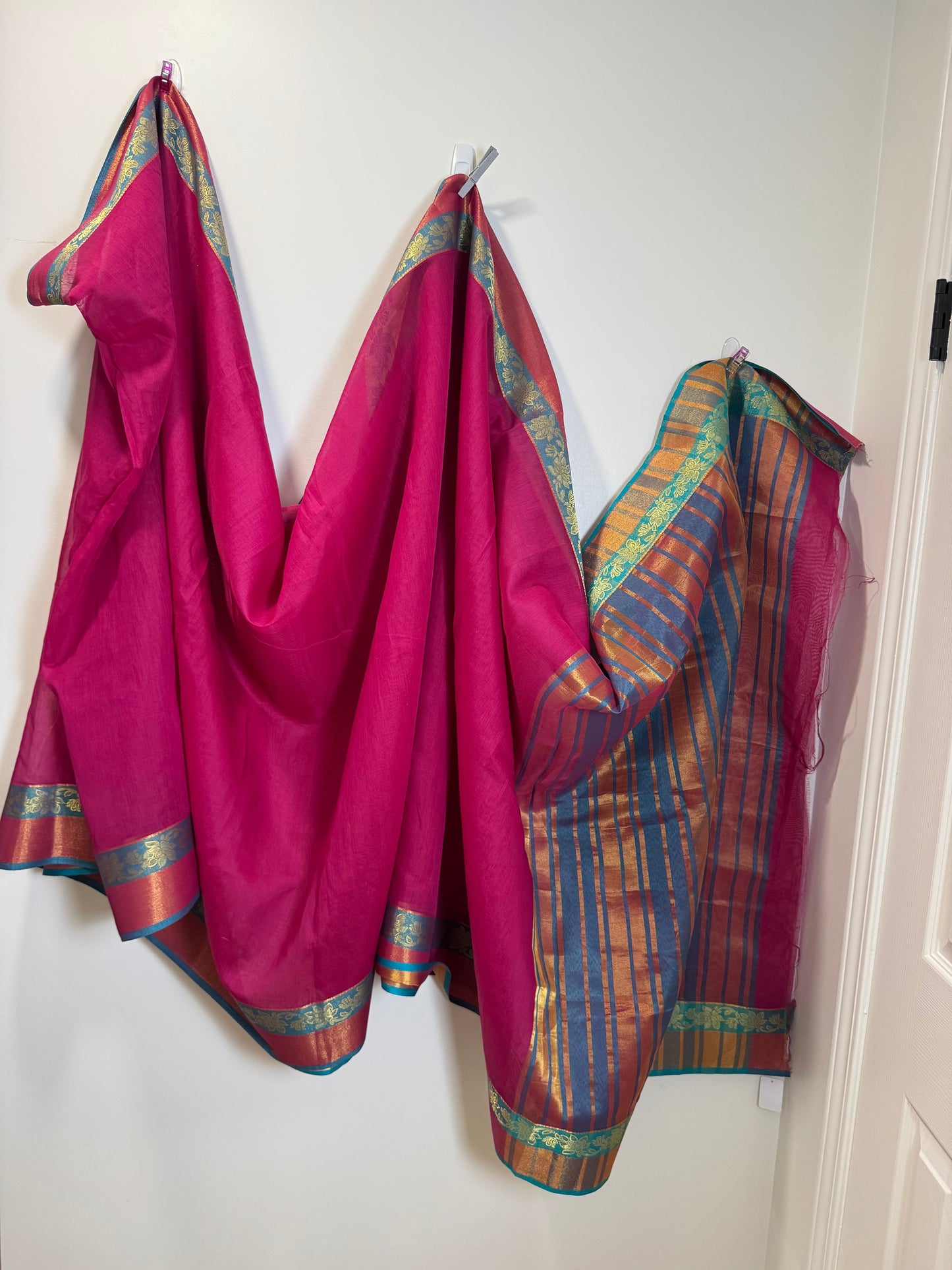 Pink unfinished Sari