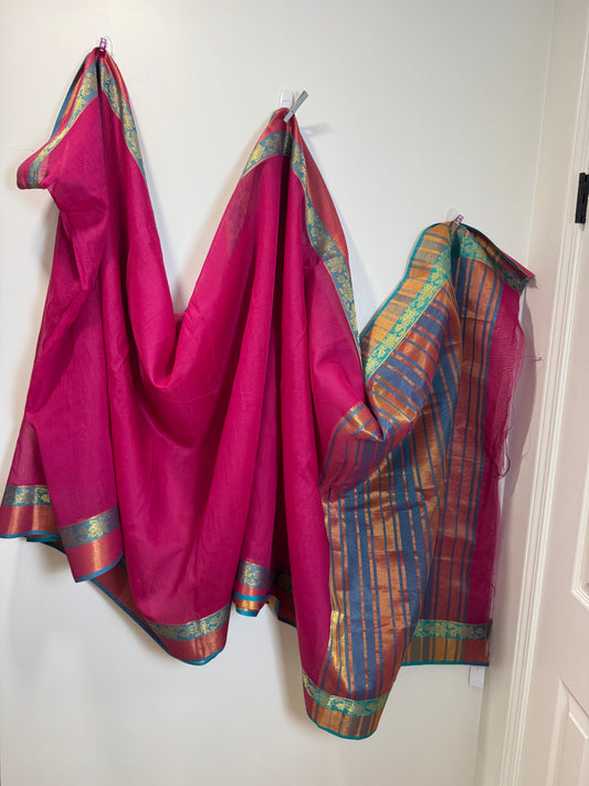 Pink unfinished Sari