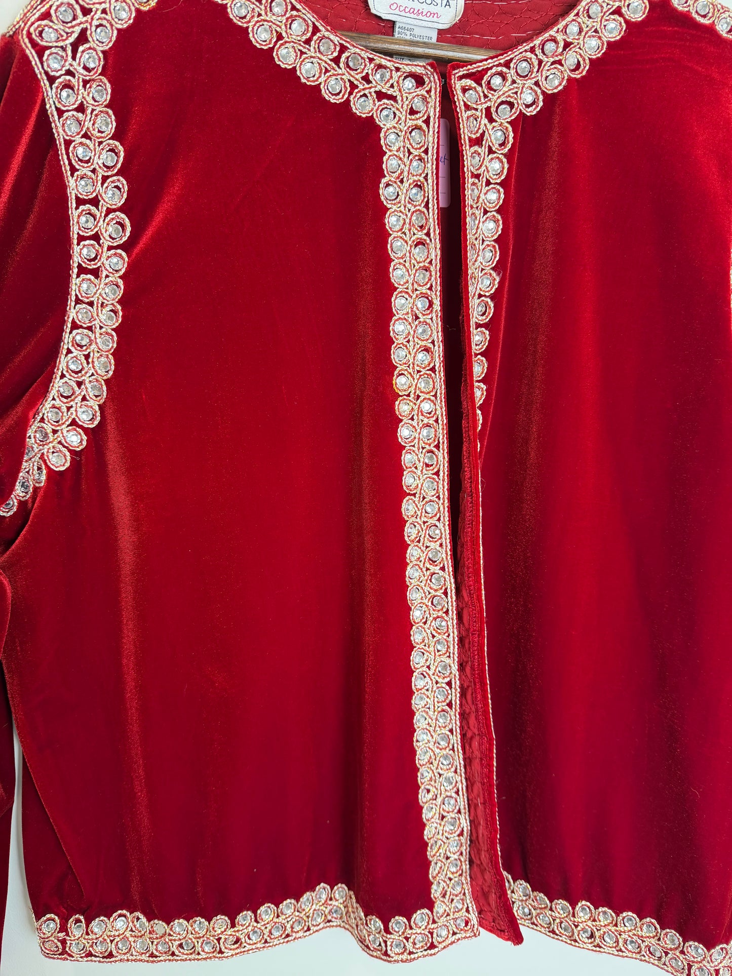 Victor Costa Red Velvet Rhinestone Trim Evening Jacket Women’s 2X
