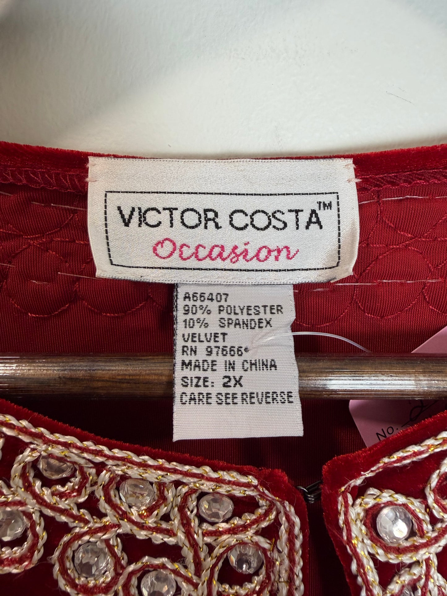 Victor Costa Red Velvet Rhinestone Trim Evening Jacket Women’s 2X