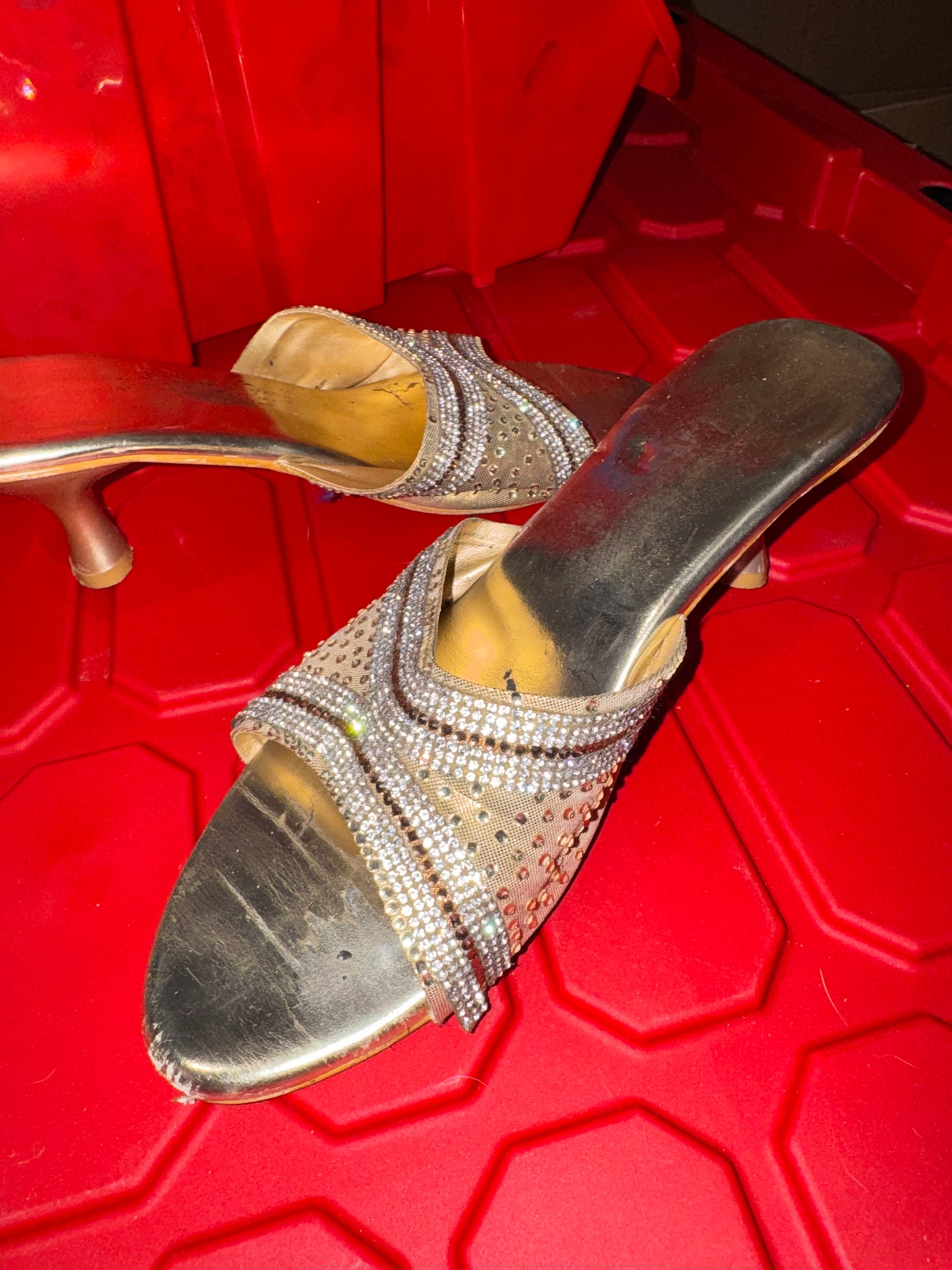 Gold Mesh Mule Heels - 6