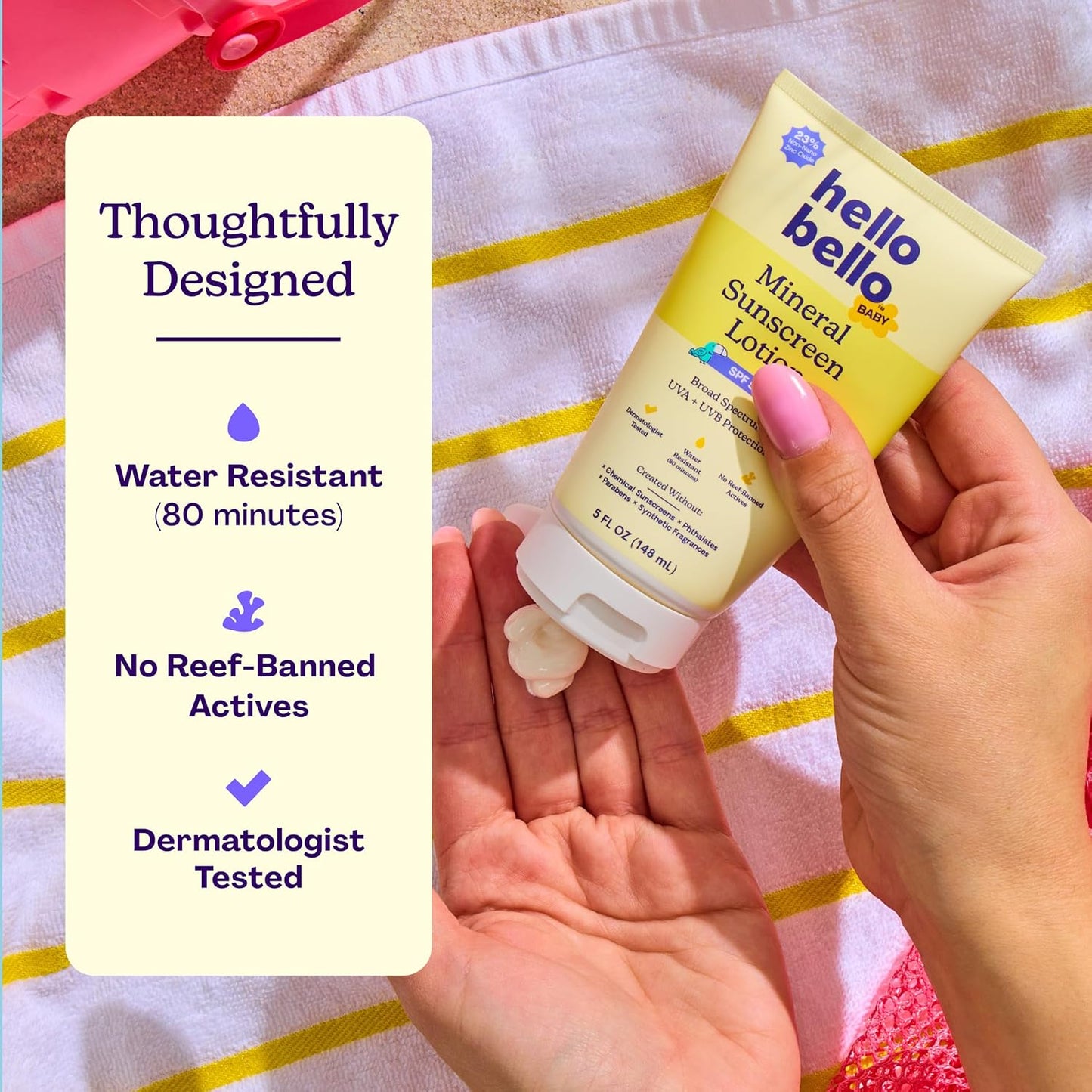 Hello Bello Mineral SPF 55 Sunscreen Lotion with Prebiotics, Water Resistant and Reef Friendly Sun Protection for Babies and Kids, 3 fl oz (Pack of 1)