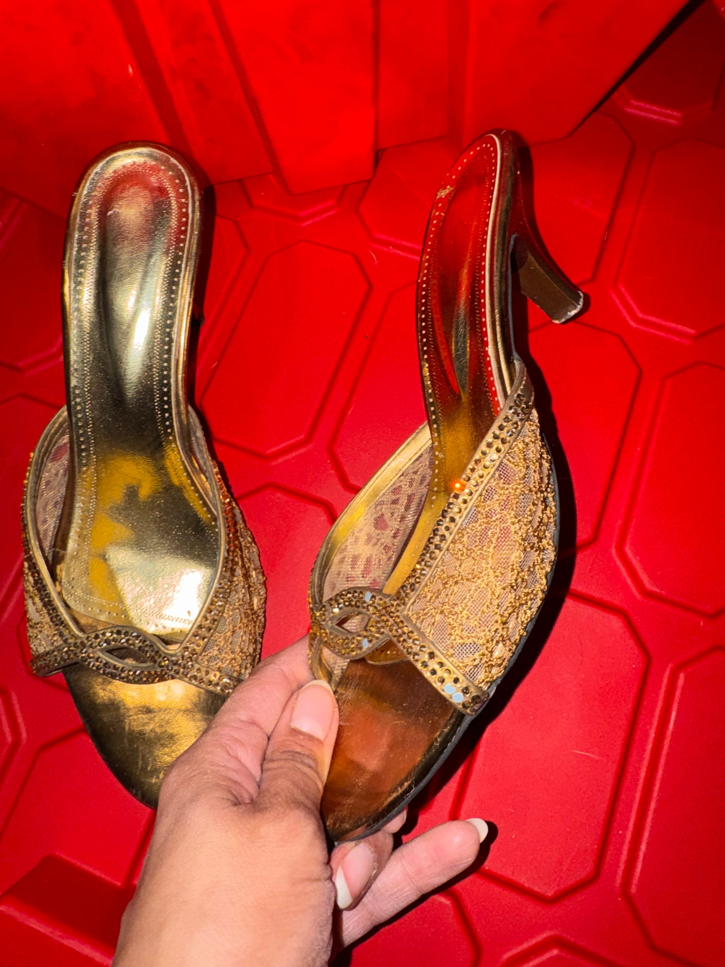 Bronze Mesh Mule Heels - 7