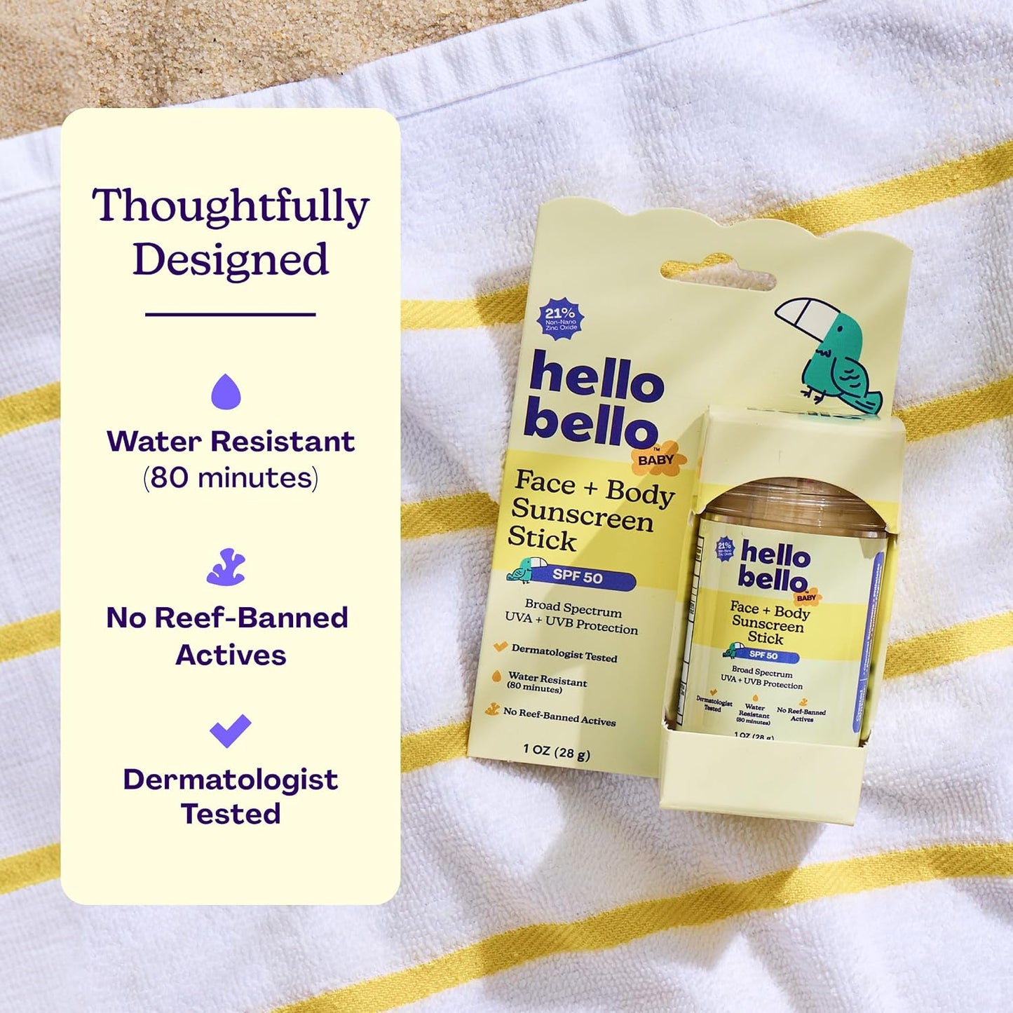 Hello Bello Mineral SPF 55 Sunscreen Lotion with Prebiotics, Water Resistant and Reef Friendly Sun Protection for Babies and Kids, 3 fl oz (Pack of 1)