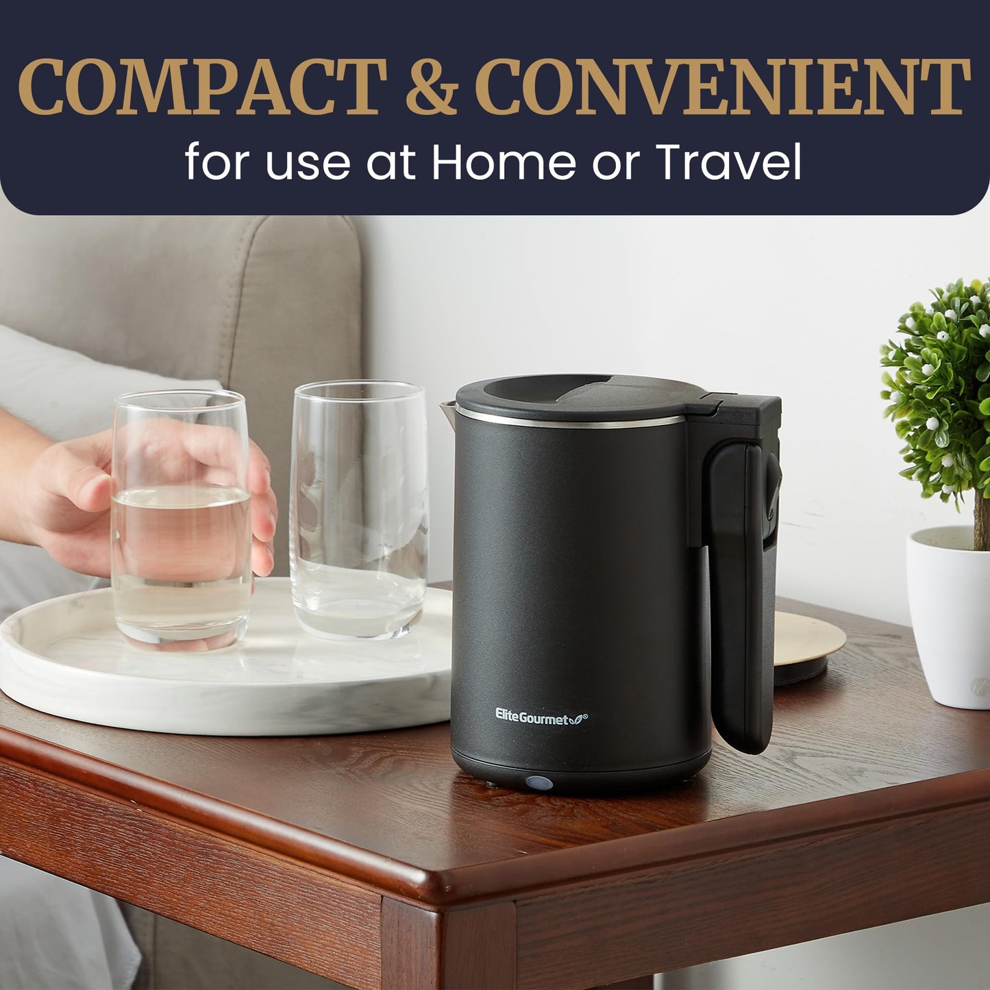 Elite Gourmet 1.7L Dual Wall Cool Touch Electric Tea Kettle, Borosilicate Glass, 304 Stainless Steel Interior, Programmed Digital Touchscreen, Keep Warm, Auto Off & Audible Indicator, Black