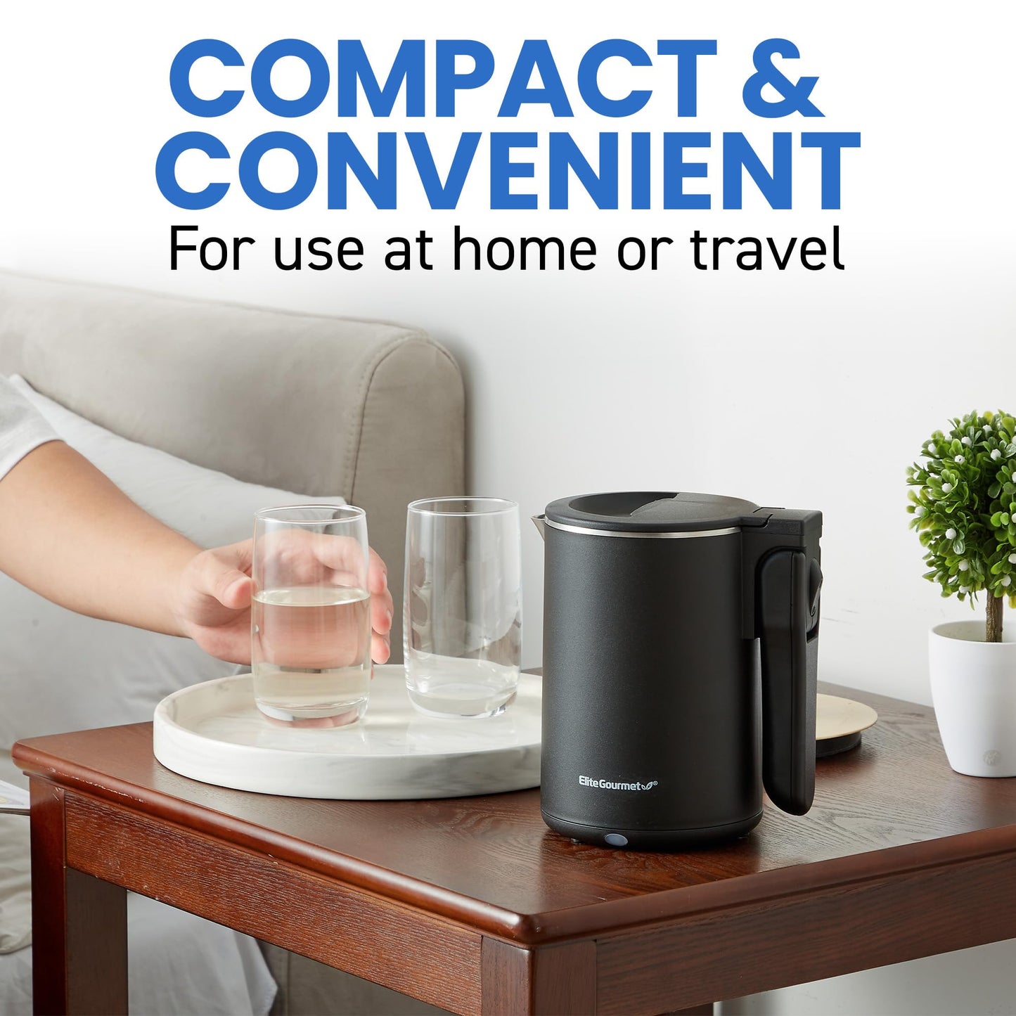 Elite Gourmet 1.7L Dual Wall Cool Touch Electric Tea Kettle, Borosilicate Glass, 304 Stainless Steel Interior, Programmed Digital Touchscreen, Keep Warm, Auto Off & Audible Indicator, Black