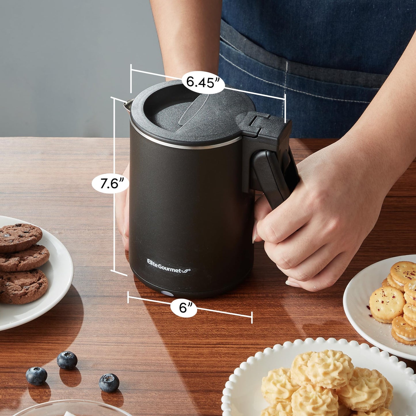 Elite Gourmet 1.7L Dual Wall Cool Touch Electric Tea Kettle, Borosilicate Glass, 304 Stainless Steel Interior, Programmed Digital Touchscreen, Keep Warm, Auto Off & Audible Indicator, Black