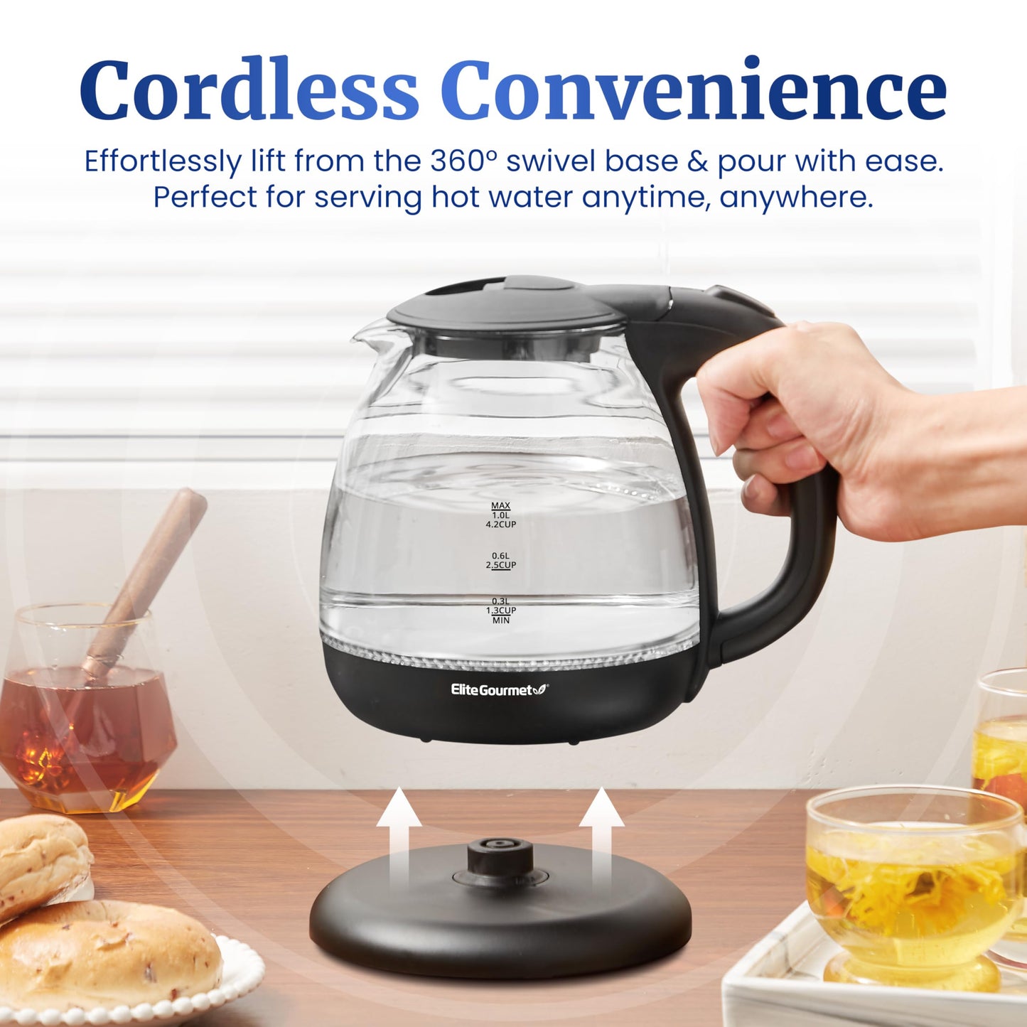 Elite Gourmet 1.7L Dual Wall Cool Touch Electric Tea Kettle, Borosilicate Glass, 304 Stainless Steel Interior, Programmed Digital Touchscreen, Keep Warm, Auto Off & Audible Indicator, Black