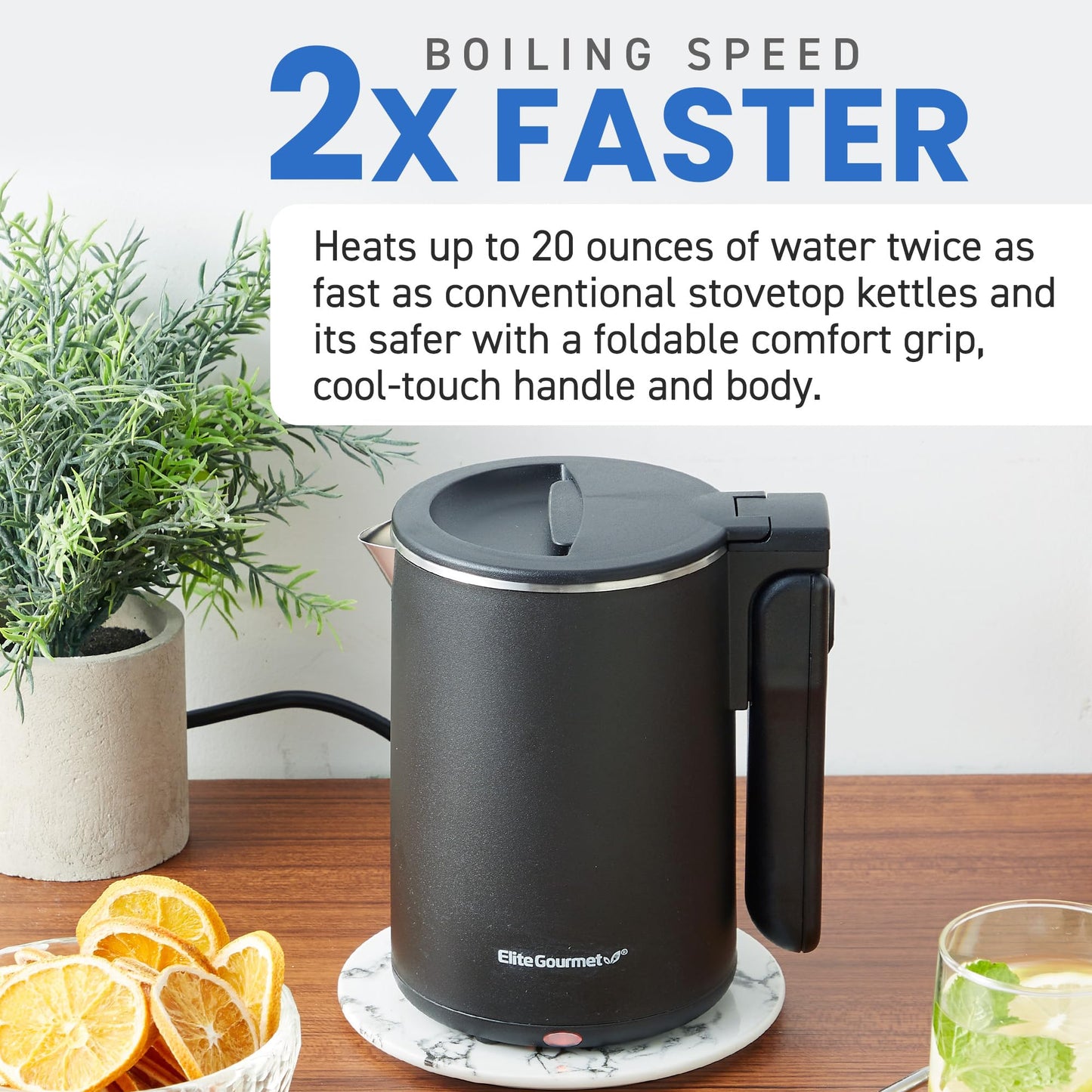 Elite Gourmet 1.7L Dual Wall Cool Touch Electric Tea Kettle, Borosilicate Glass, 304 Stainless Steel Interior, Programmed Digital Touchscreen, Keep Warm, Auto Off & Audible Indicator, Black