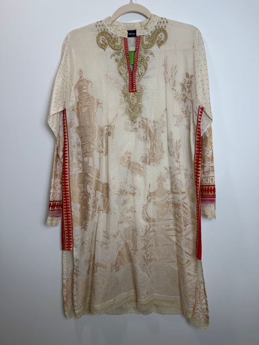 Beige Red Kurta - 38