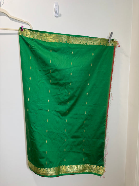 Red Green Unfinished Sari w/Blouse piece