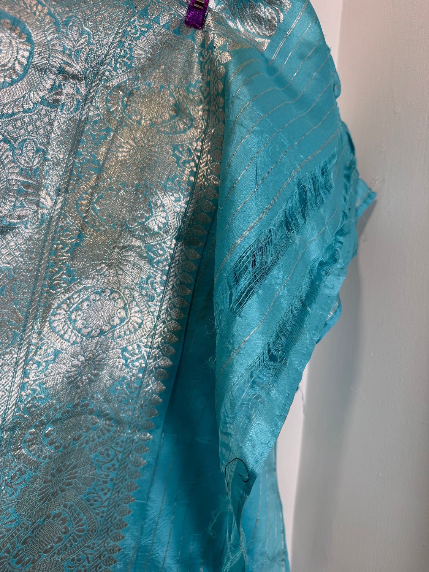 Teal Silver Sari Only