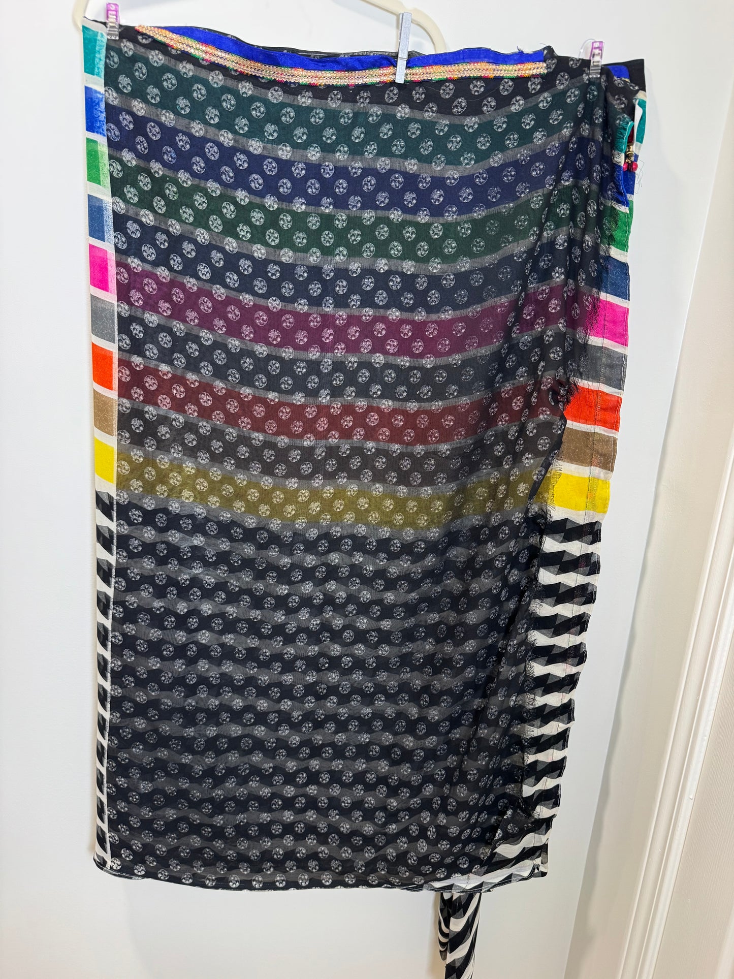 Multicolor Unfinished Sari w/Blouse piece