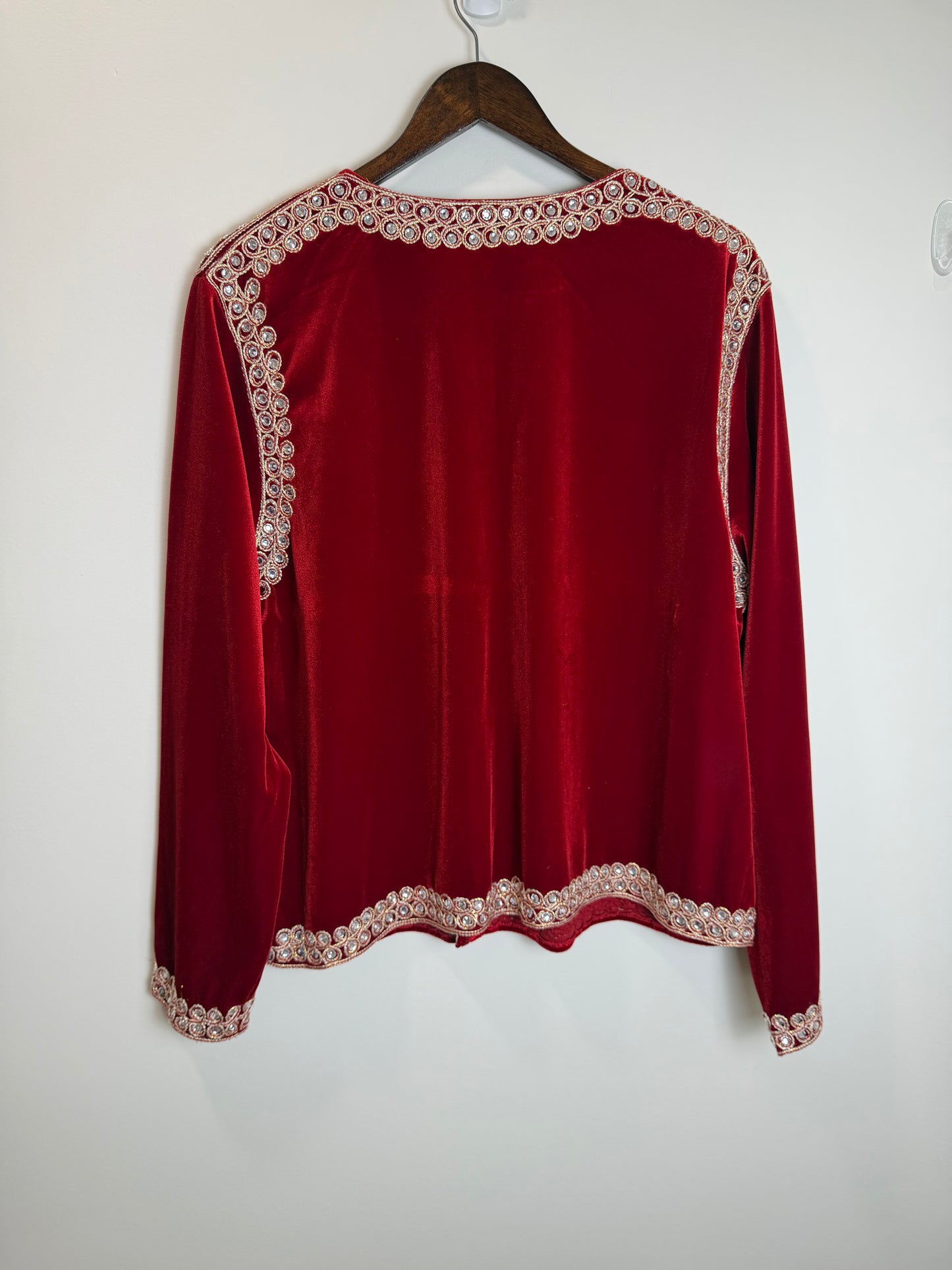 Victor Costa Red Velvet Rhinestone Trim Evening Jacket Women’s 2X