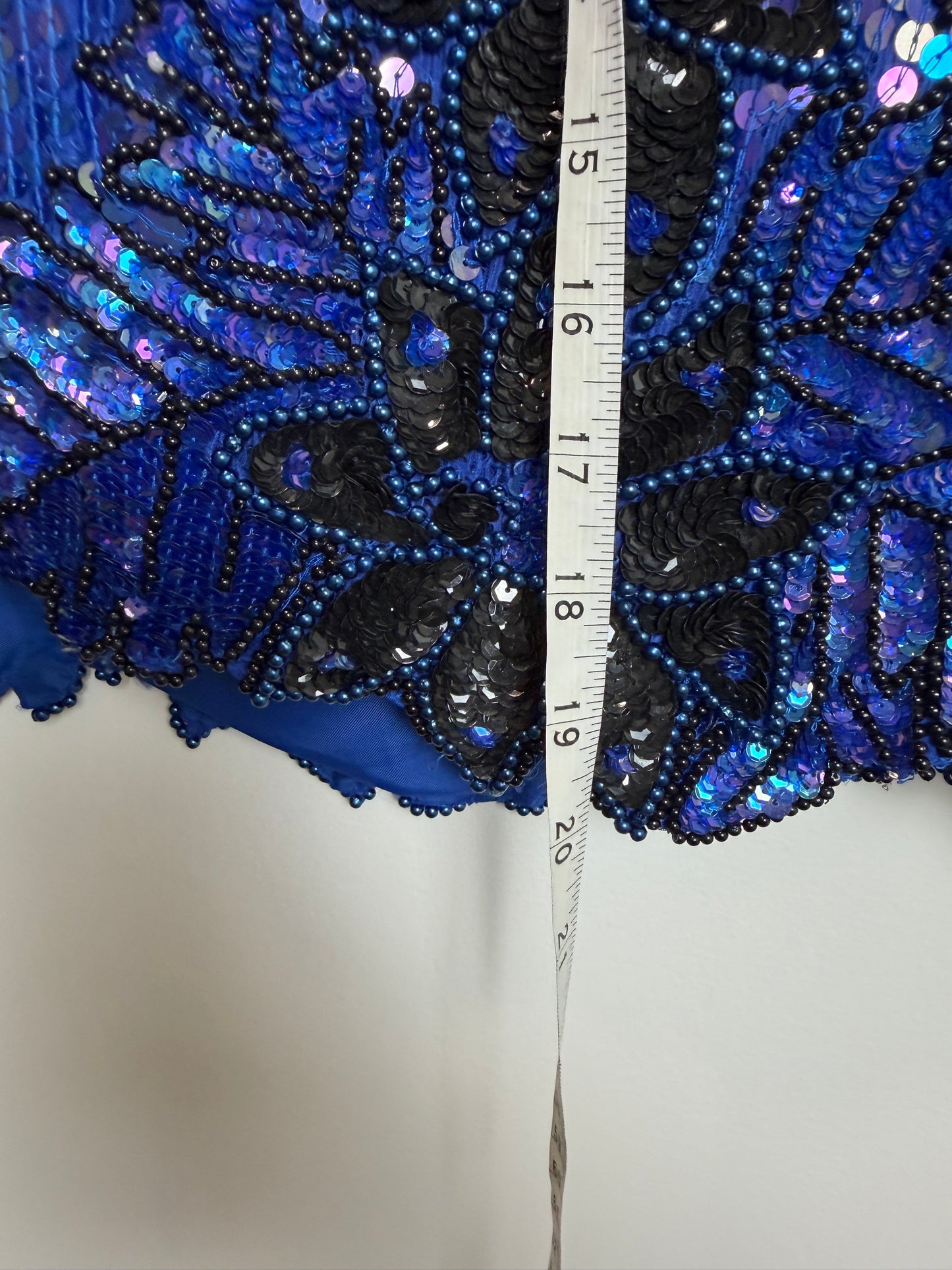 Vintage Stenay Silk Blue Sequin Beaded Floral Evening Top Blouse 2X