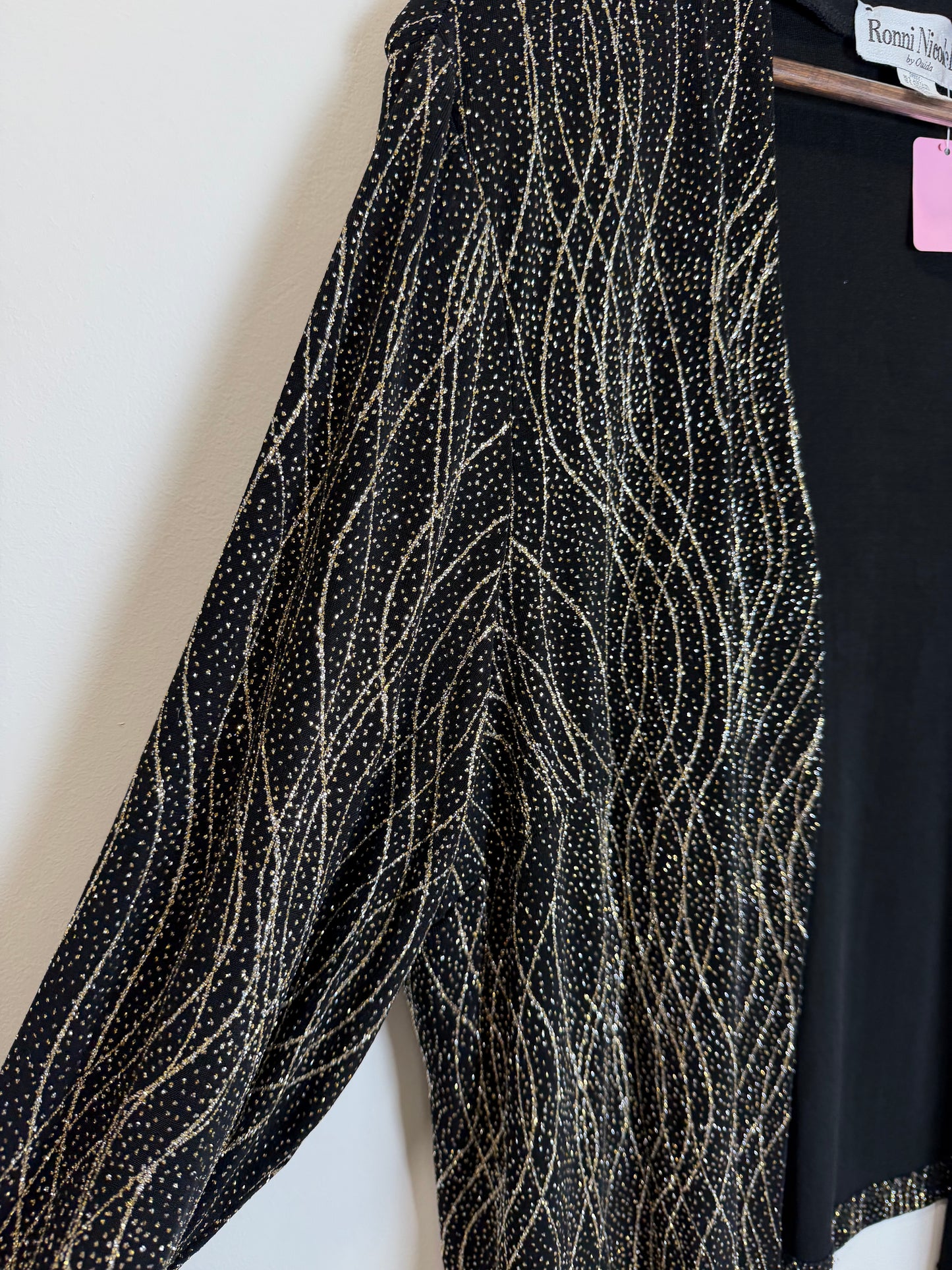 Ronni Nicole Black Gold Glitter Open Front Jacket Cardigan 22W