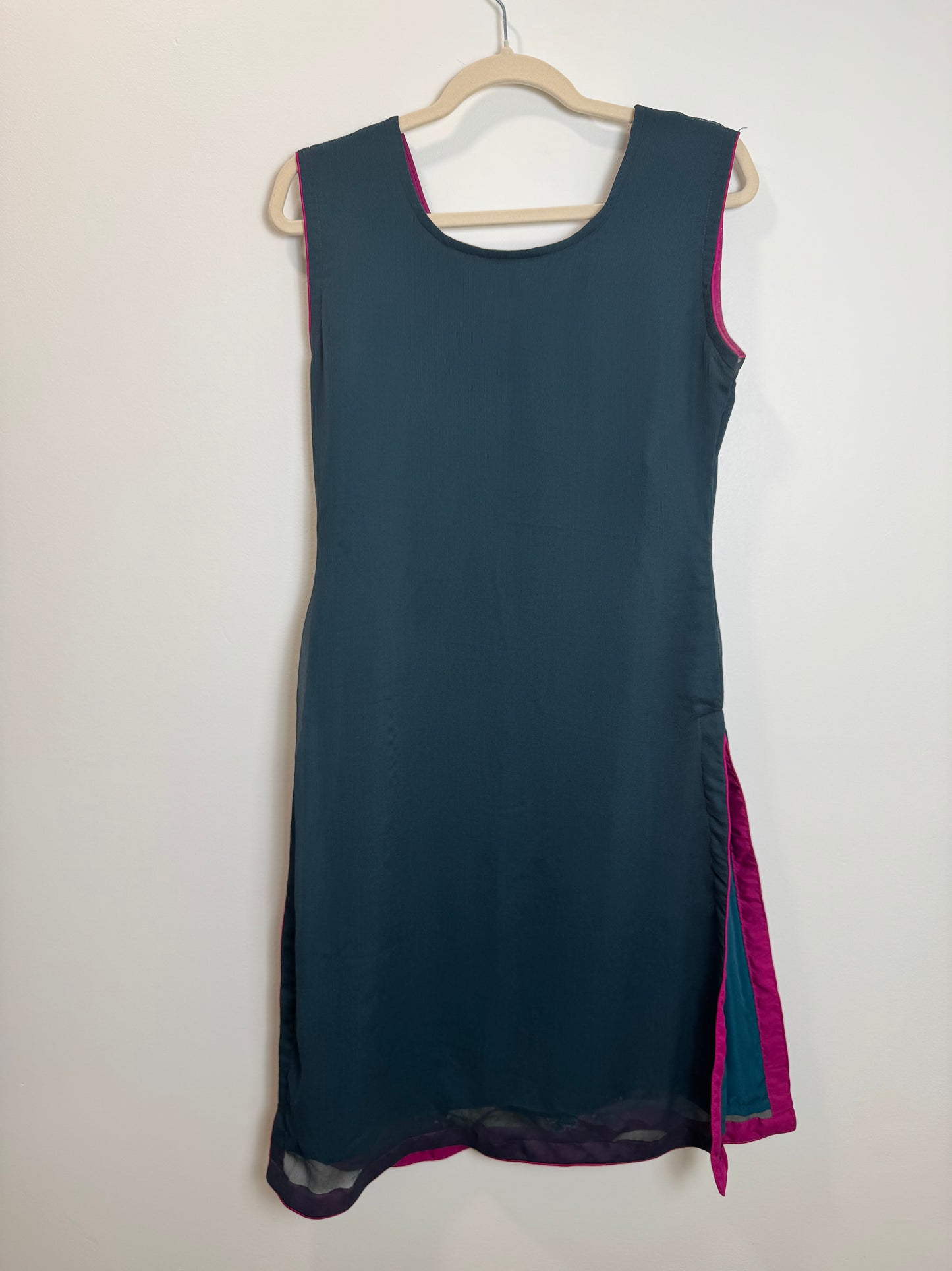 Dark Aqua Blue Floral Kurta - 36