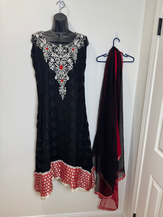 Red Black Kurta & Dupatta - 38