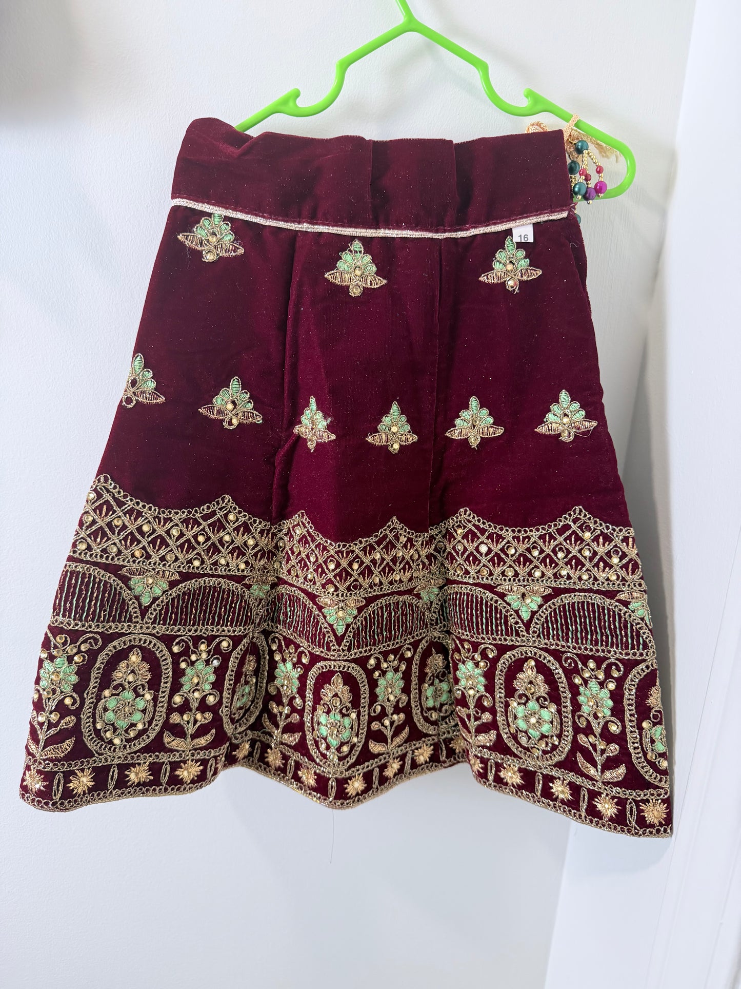 Maroon Green Lehenga - Kids Size 18