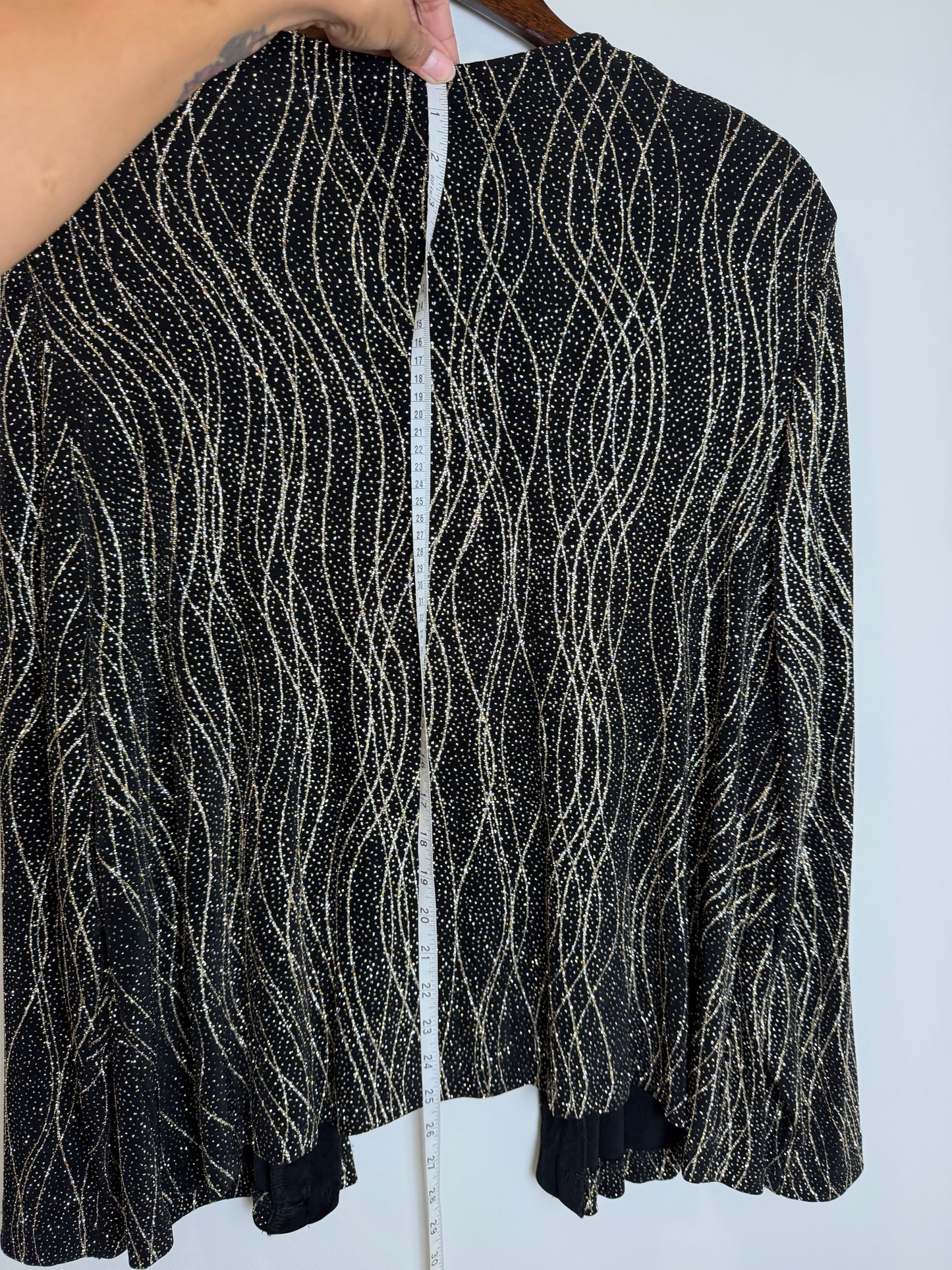 Ronni Nicole Black Gold Glitter Open Front Jacket Cardigan 22W