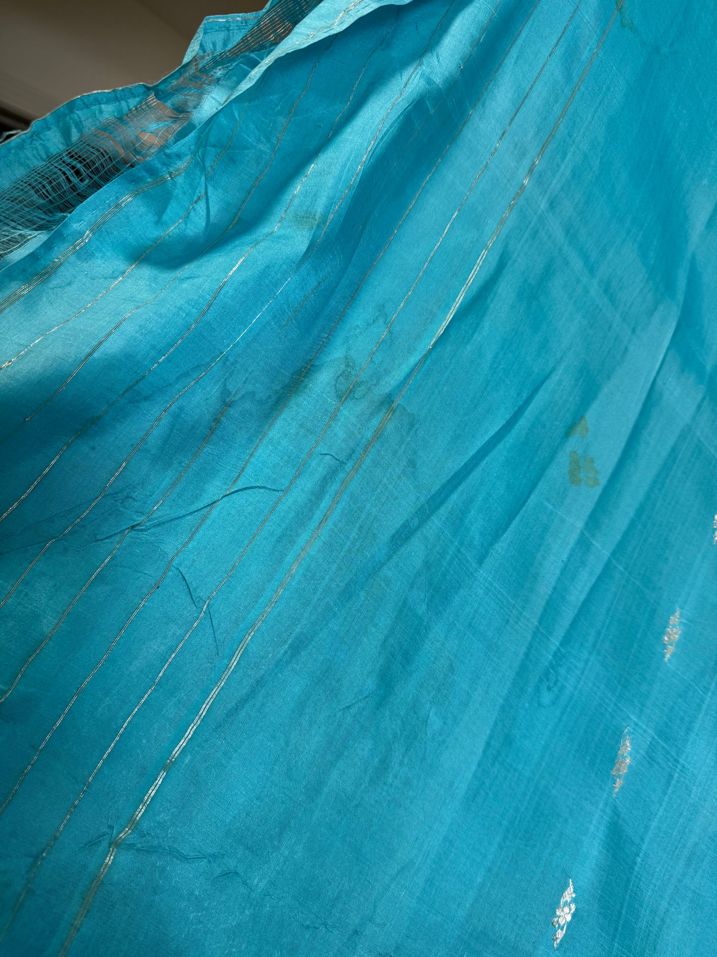 Teal Silver Sari Only