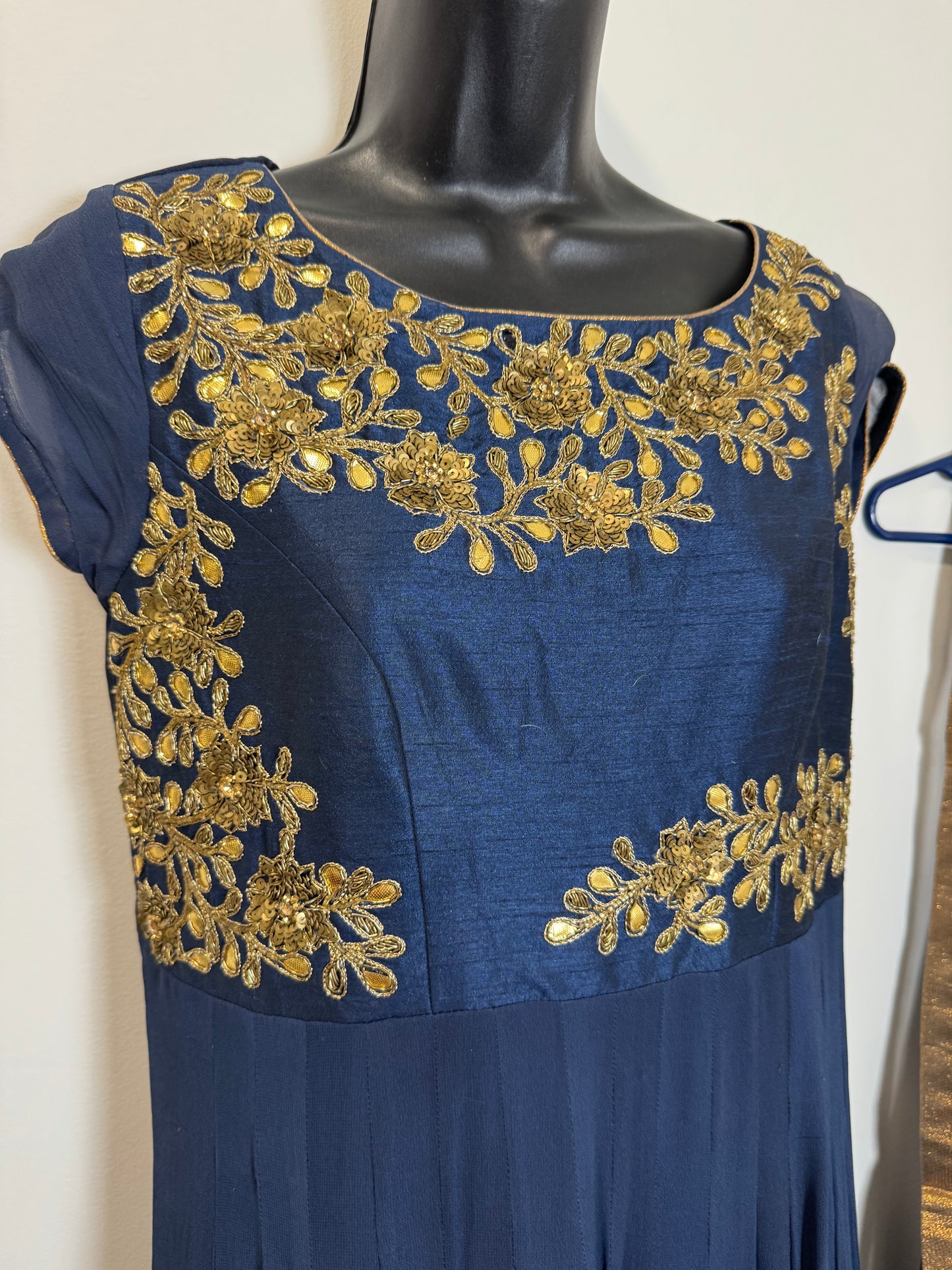 Navy Blue Gold Gown - 36