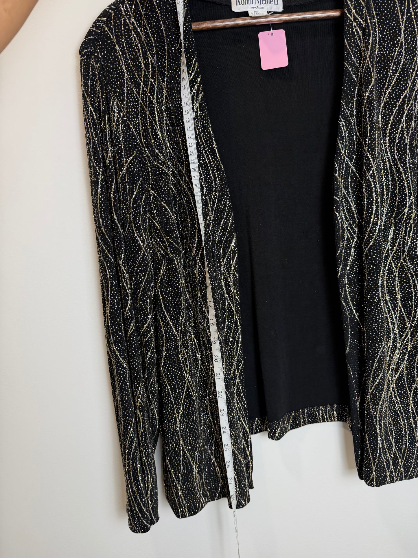 Ronni Nicole Black Gold Glitter Open Front Jacket Cardigan 22W