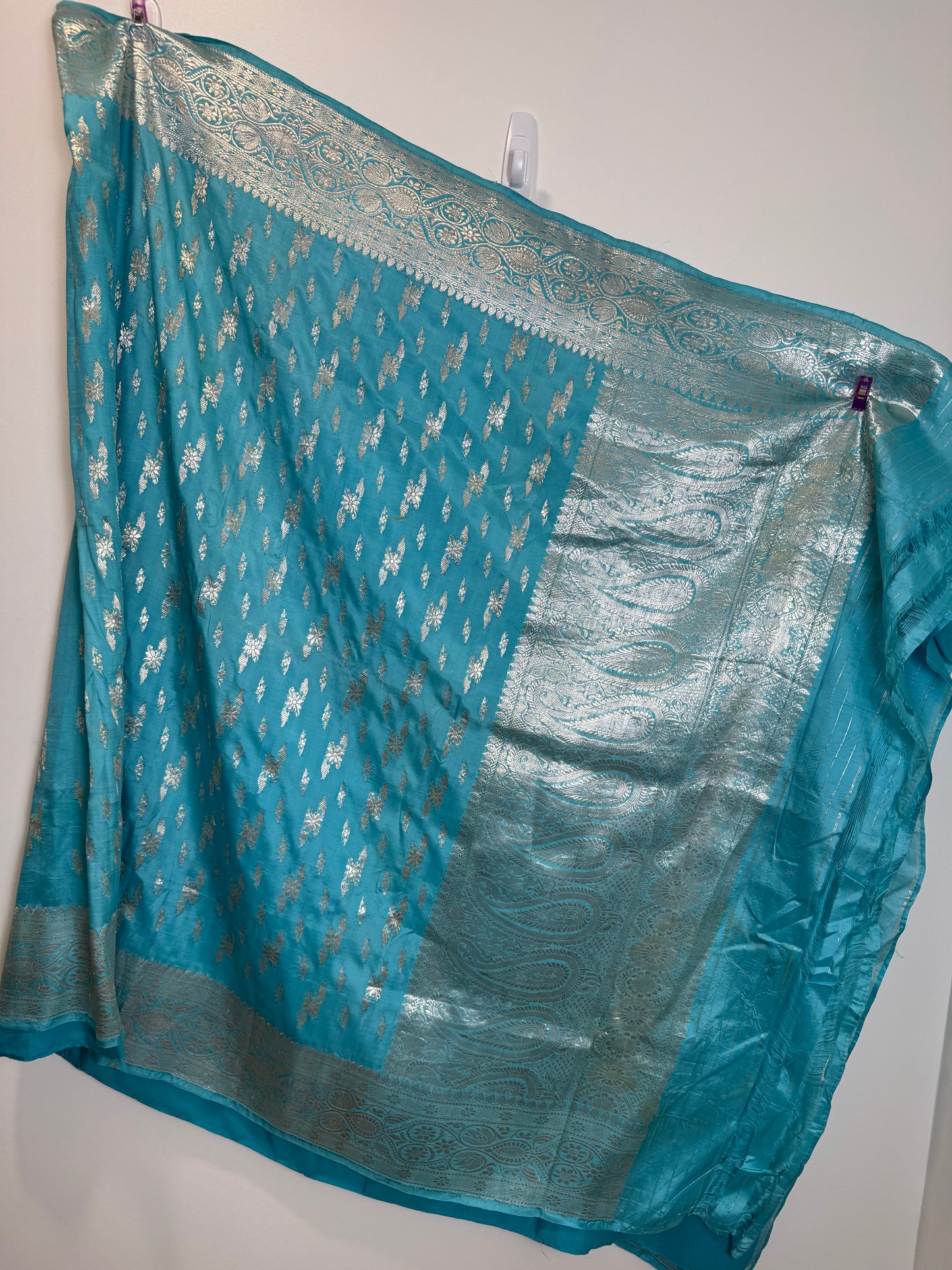 Teal Silver Sari Only