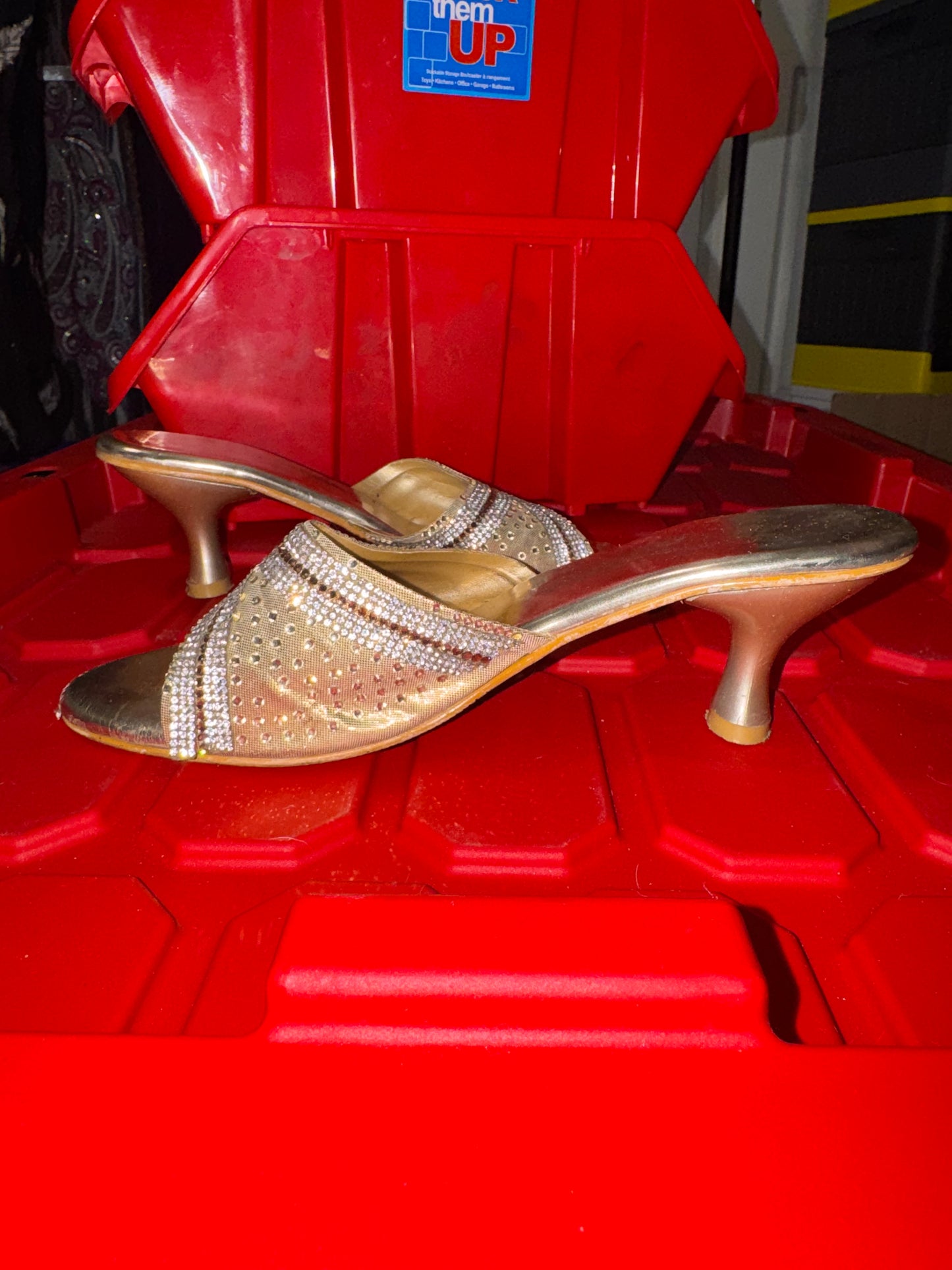 Gold Mesh Mule Heels - 6