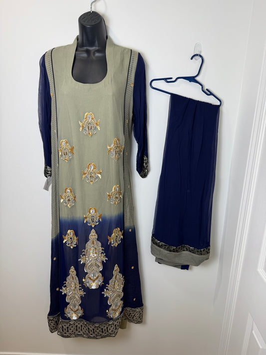 Navy Olive Kurta & Dupatta - 44