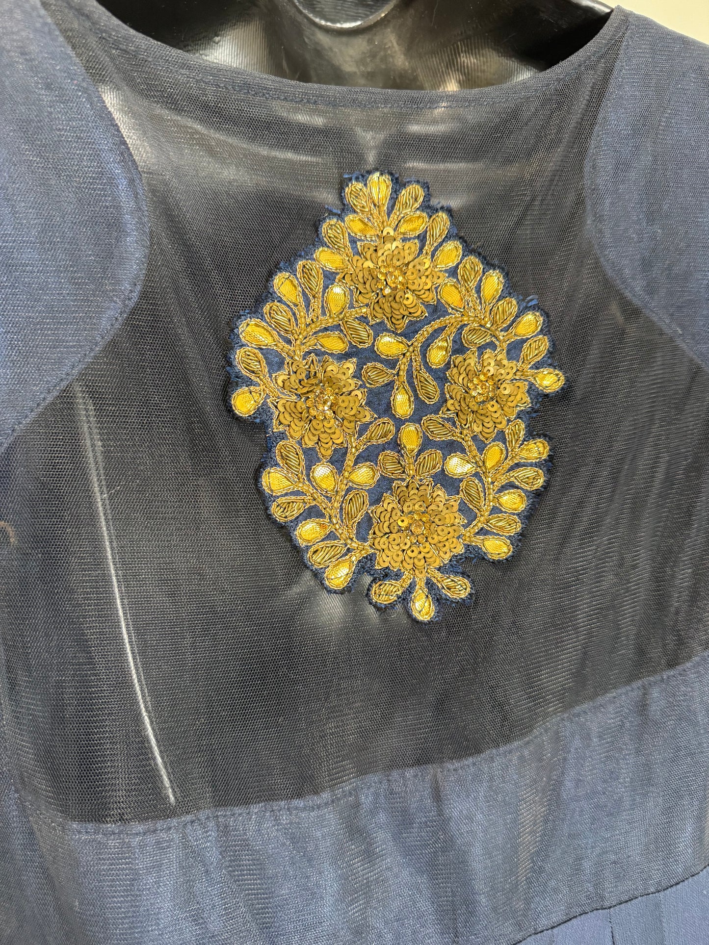 Navy Blue Gold Gown - 36
