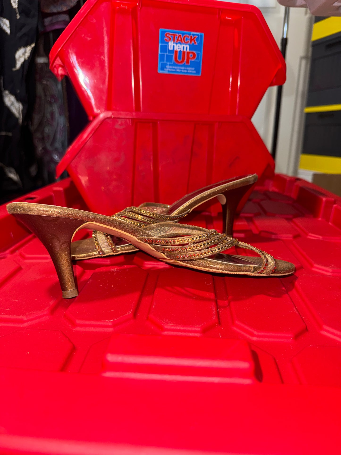 Bronze Strappy Mule Heels - 8