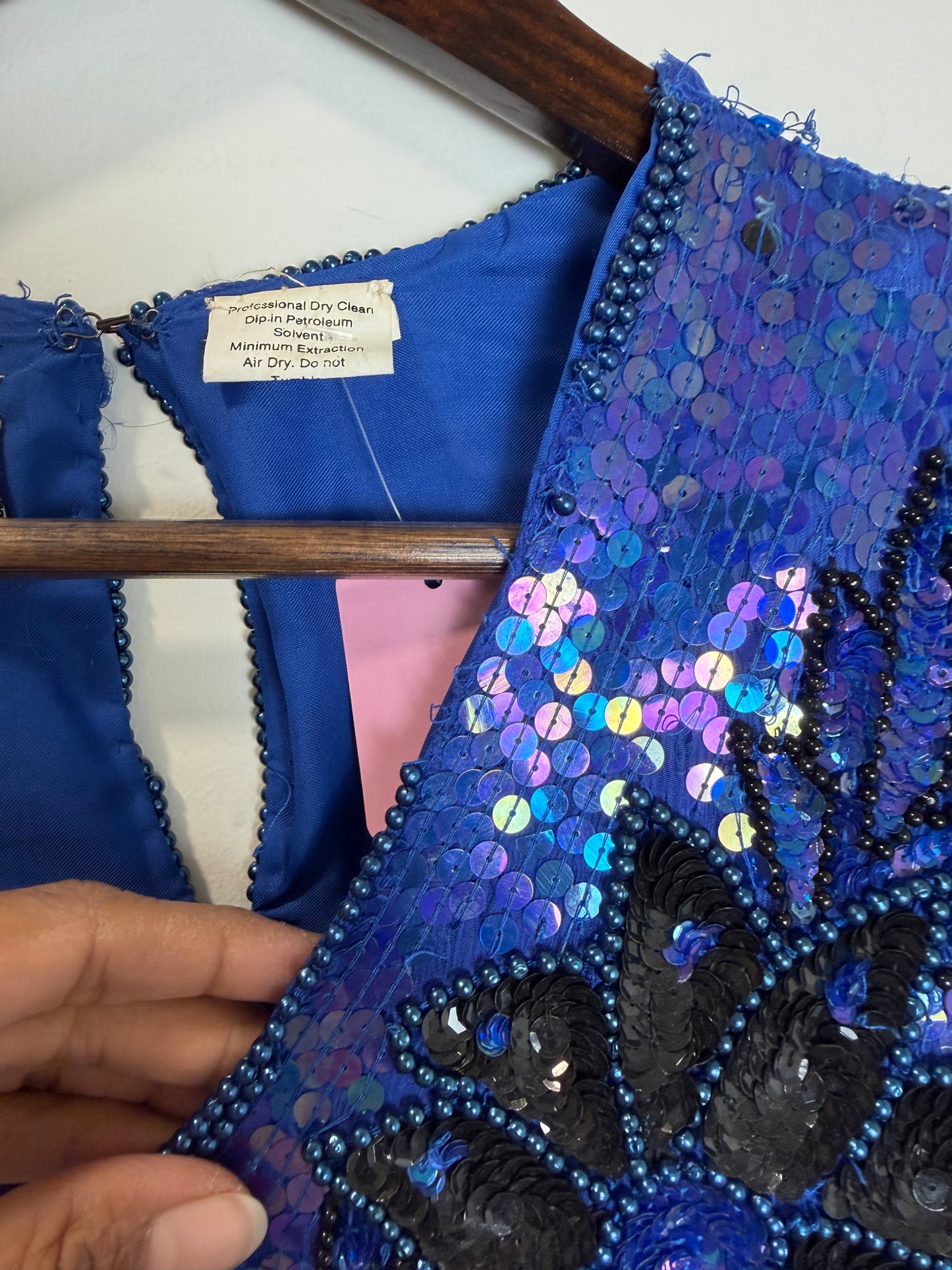 Vintage Stenay Silk Blue Sequin Beaded Floral Evening Top Blouse 2X