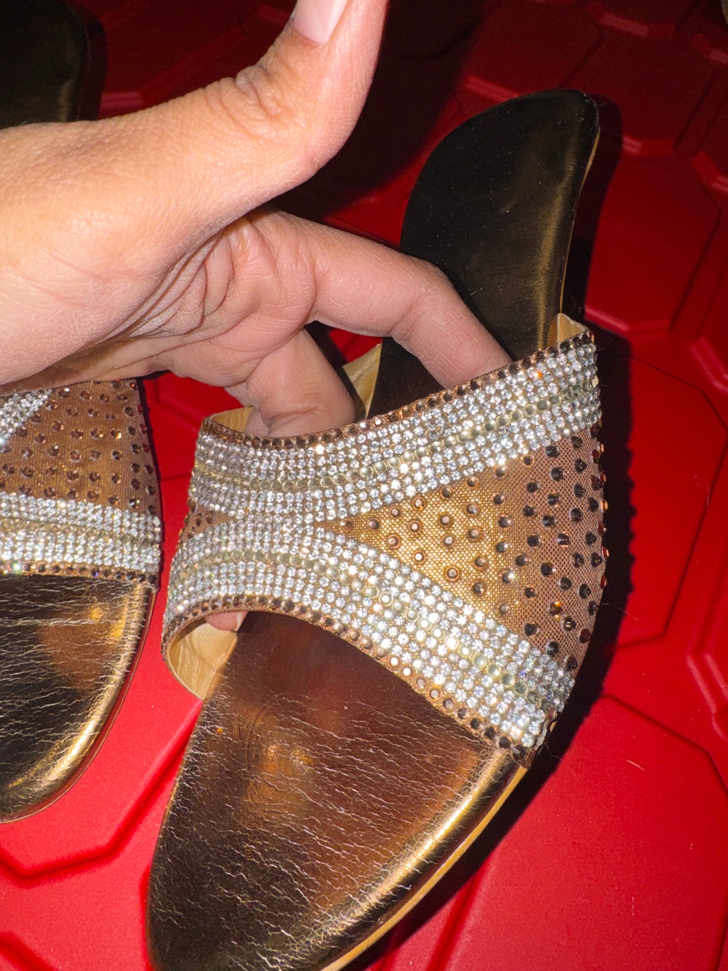 Gold Mesh Mule Heels - 7